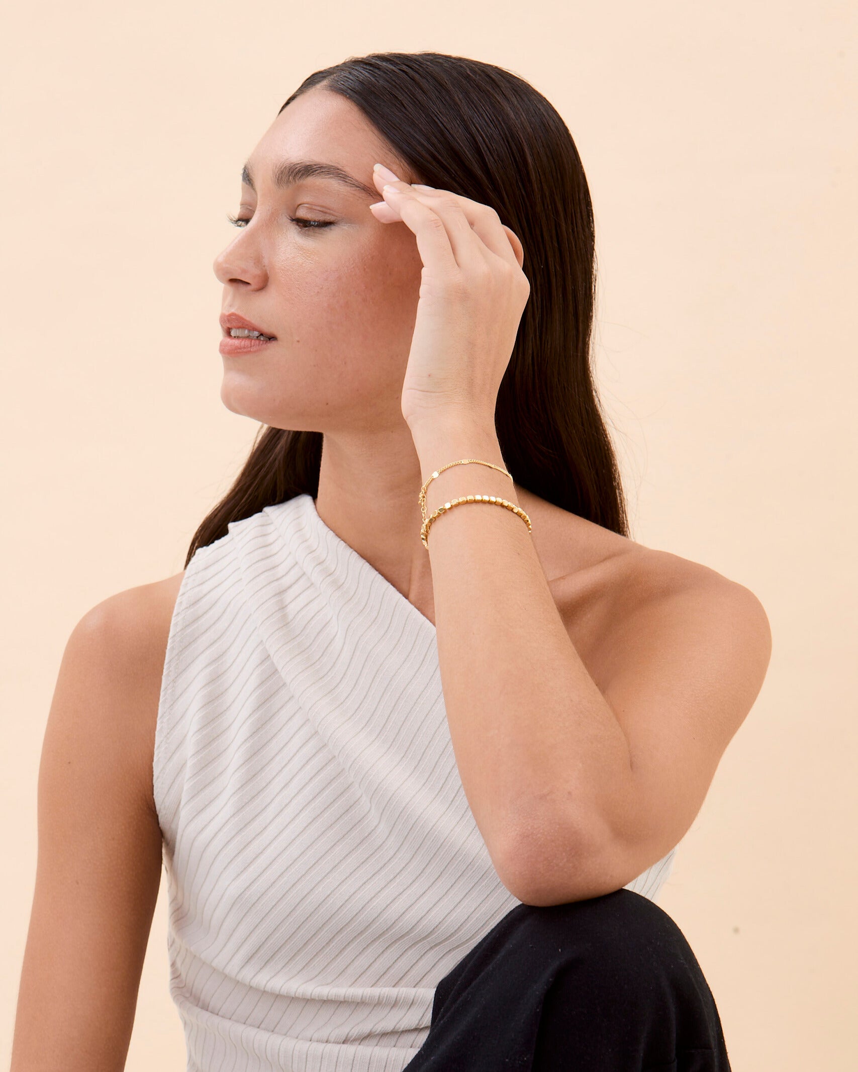 Cube Bead & Mini Bead Chain Bracelet Set - 18k Gold Vermeil