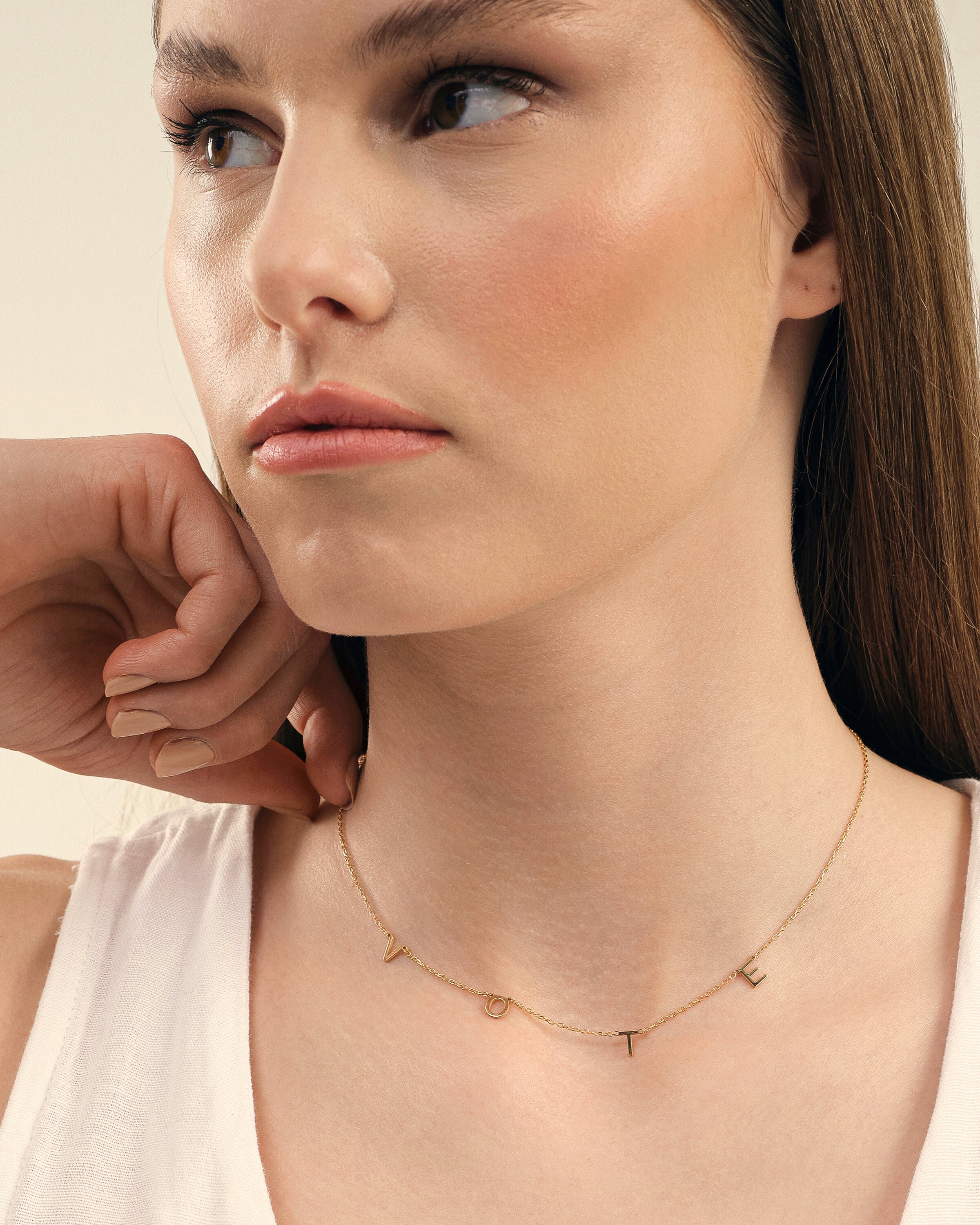 VOTE Initial Necklace, Personalized Letter Necklace - 18k Gold Vermeil