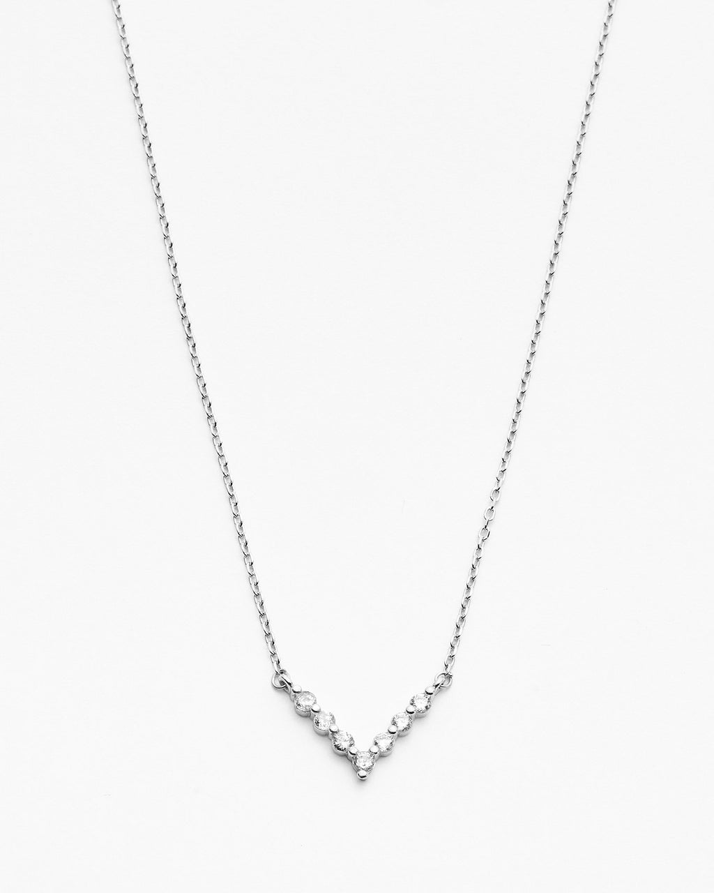 Minimalist Silver V Shape Gemstone Necklace  - 925k Sterling Silver