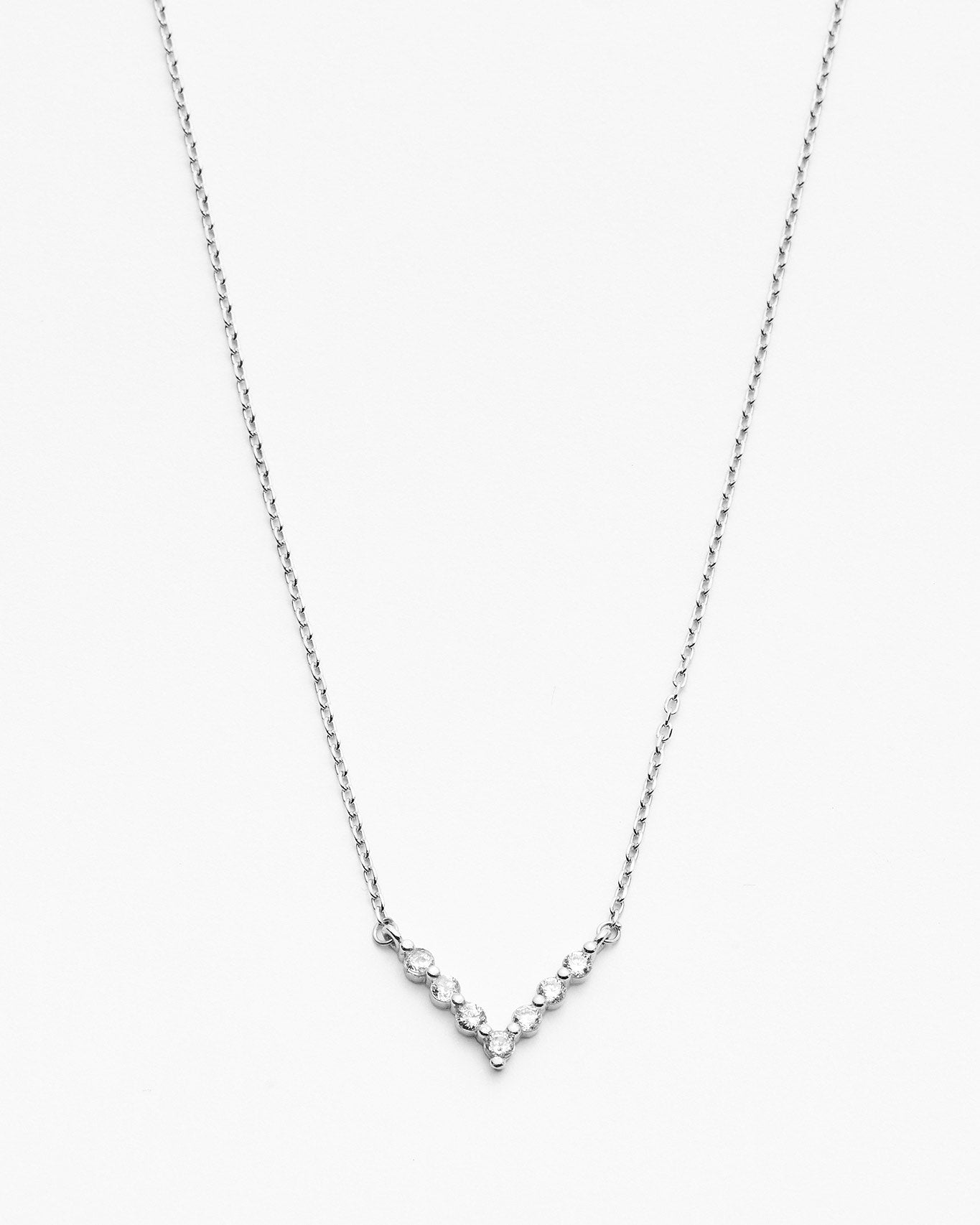 Minimalist Silver V Shape Gemstone Necklace  - 925k Sterling Silver