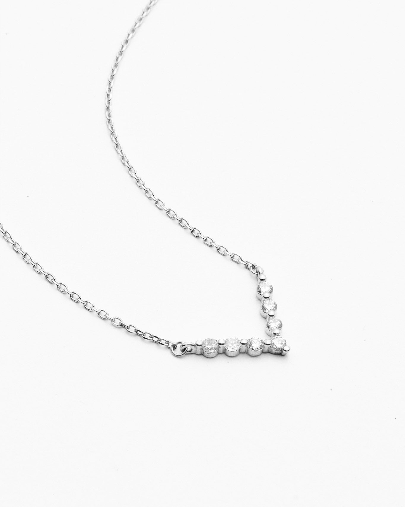 Minimalist Silver V Shape Gemstone Necklace  - 925k Sterling Silver