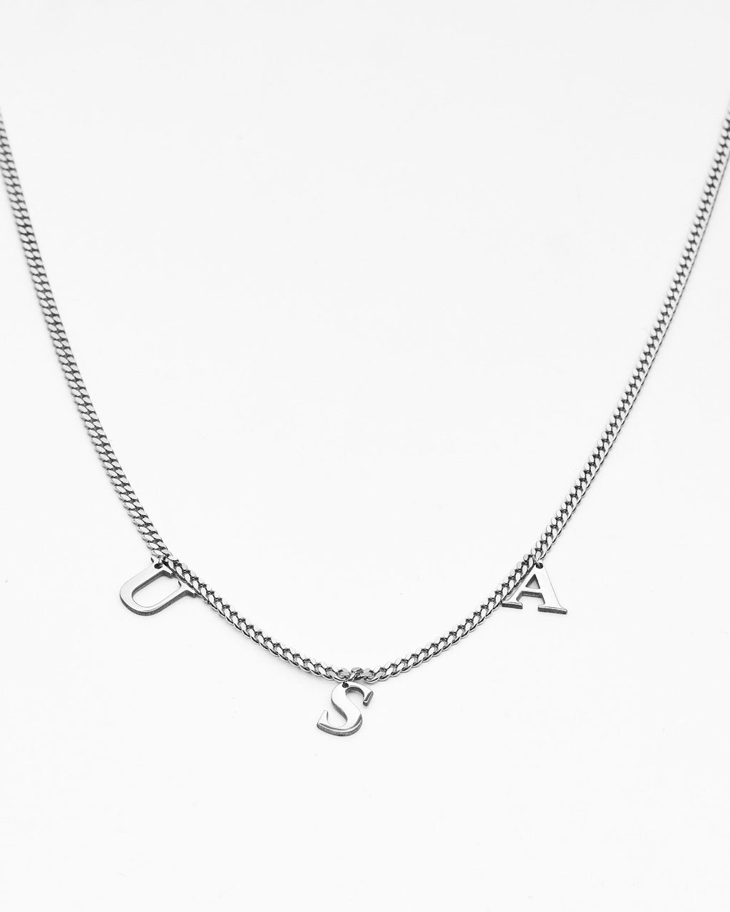 Drop Initial Pendant Necklace with Curb Chain - 925k Sterling Silver