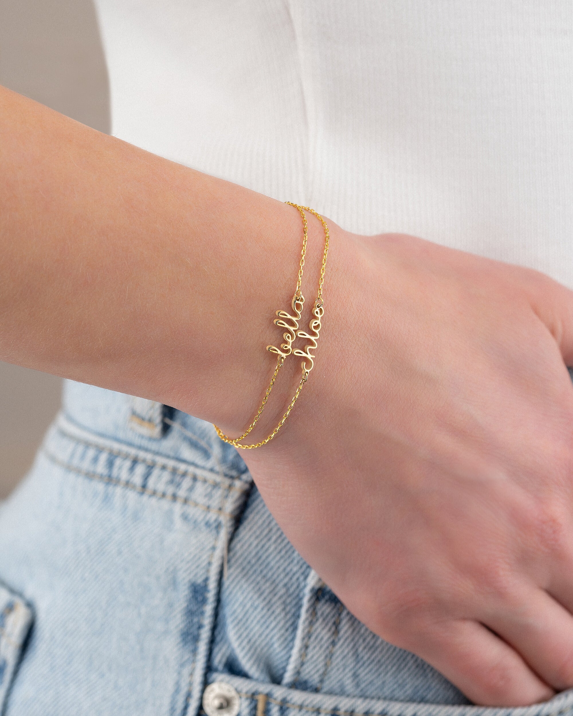 Personalized Name Bracelet, Custom Gold Name Jewelry - 925k Sterling Silver