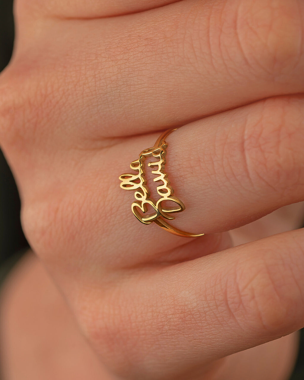 Custom Name Ring, Personalized Two Name Gold Ring