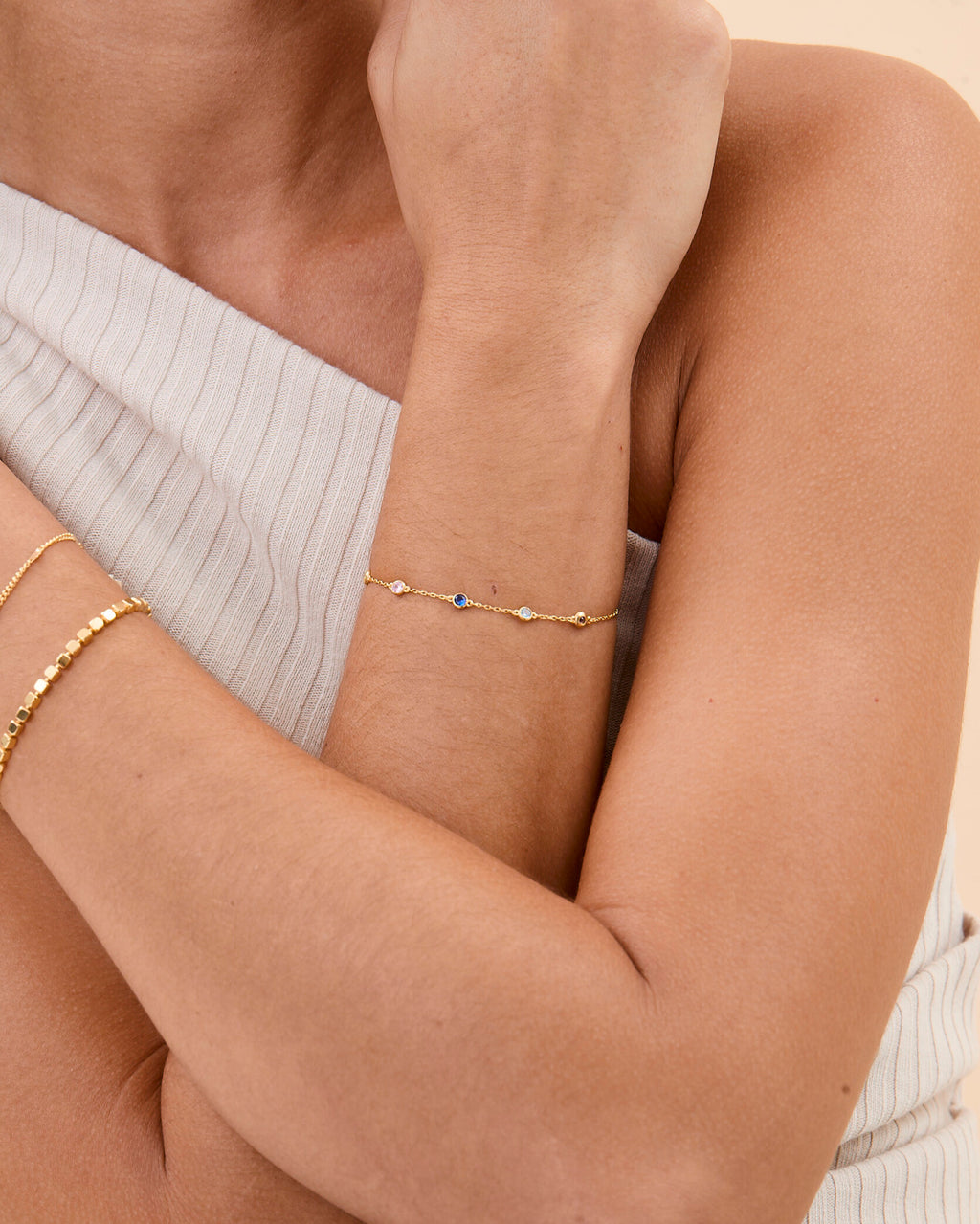 Personalized Family Birthstone Bracelet - 18k Gold Vermeil