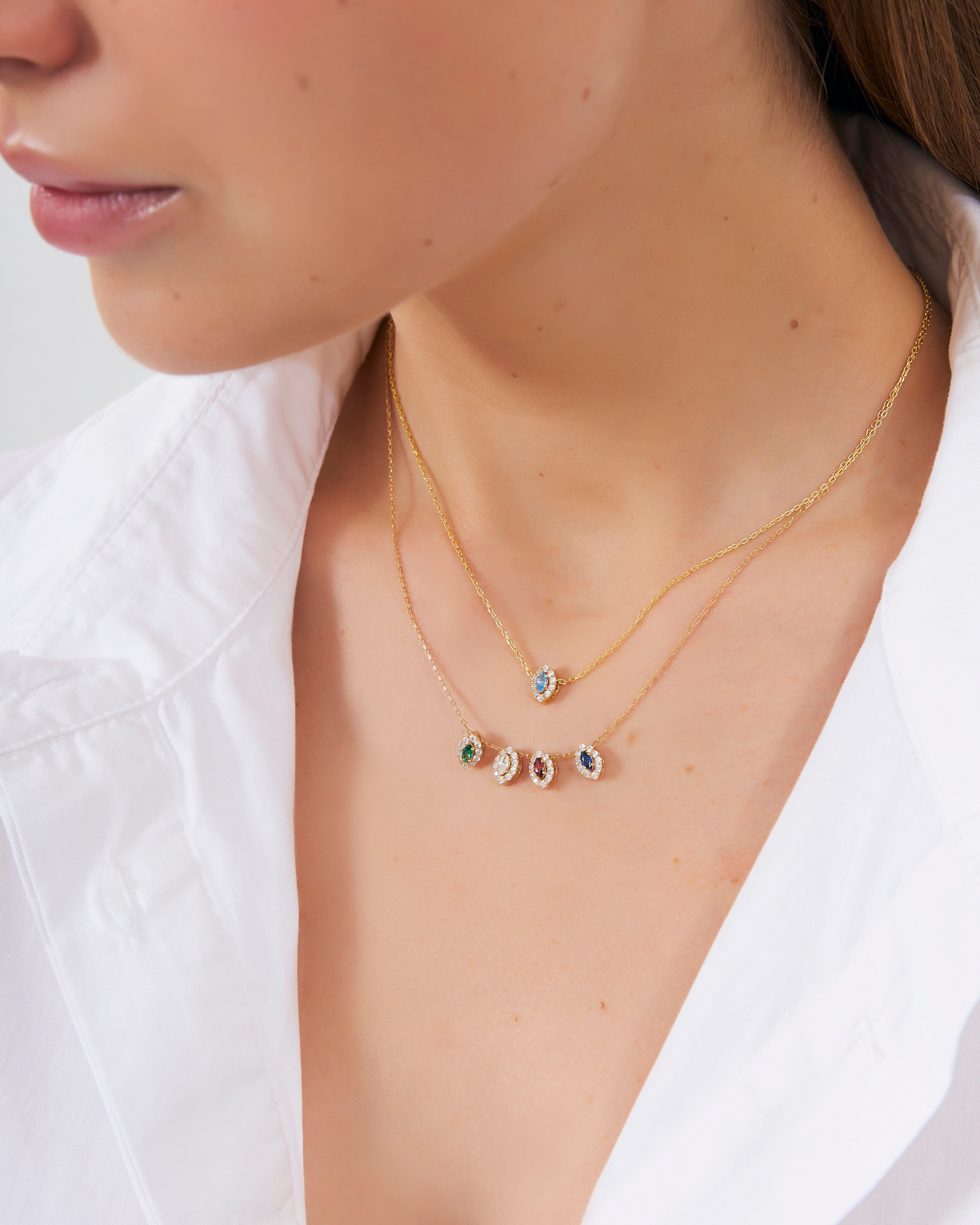 Marquise Cut Family Birthstone Necklace, Personalized Birthstone - 18k Gold Vermeil