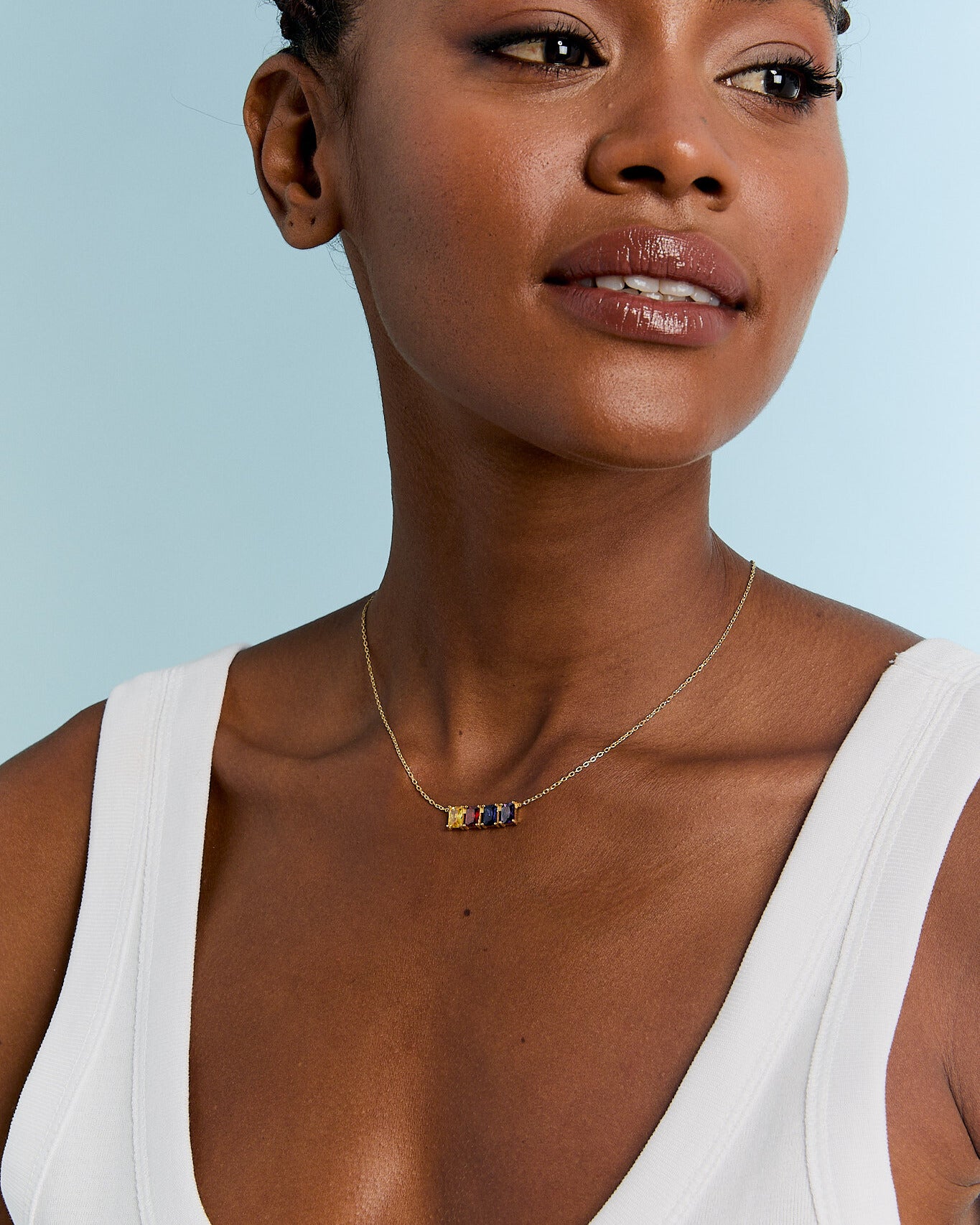 Personalized Baguette Birthstone Necklace - 18k Gold Vermeil