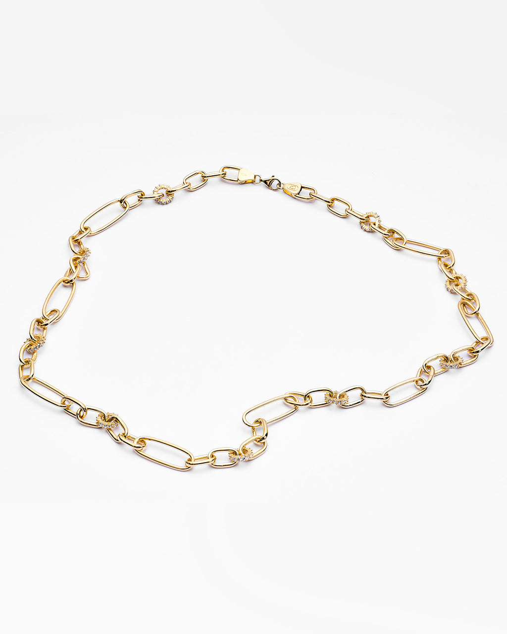 Gold Paperclip Chain Necklace with Sparkling CZ Accents - 18k Gold Vermeil
