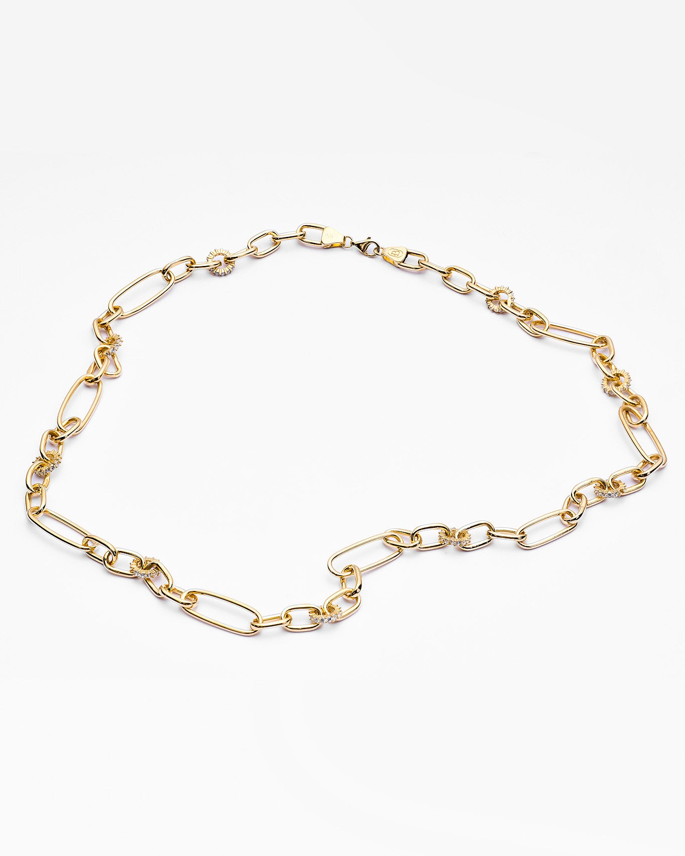Gold Paperclip Chain Necklace with Sparkling CZ Accents - 18k Gold Vermeil