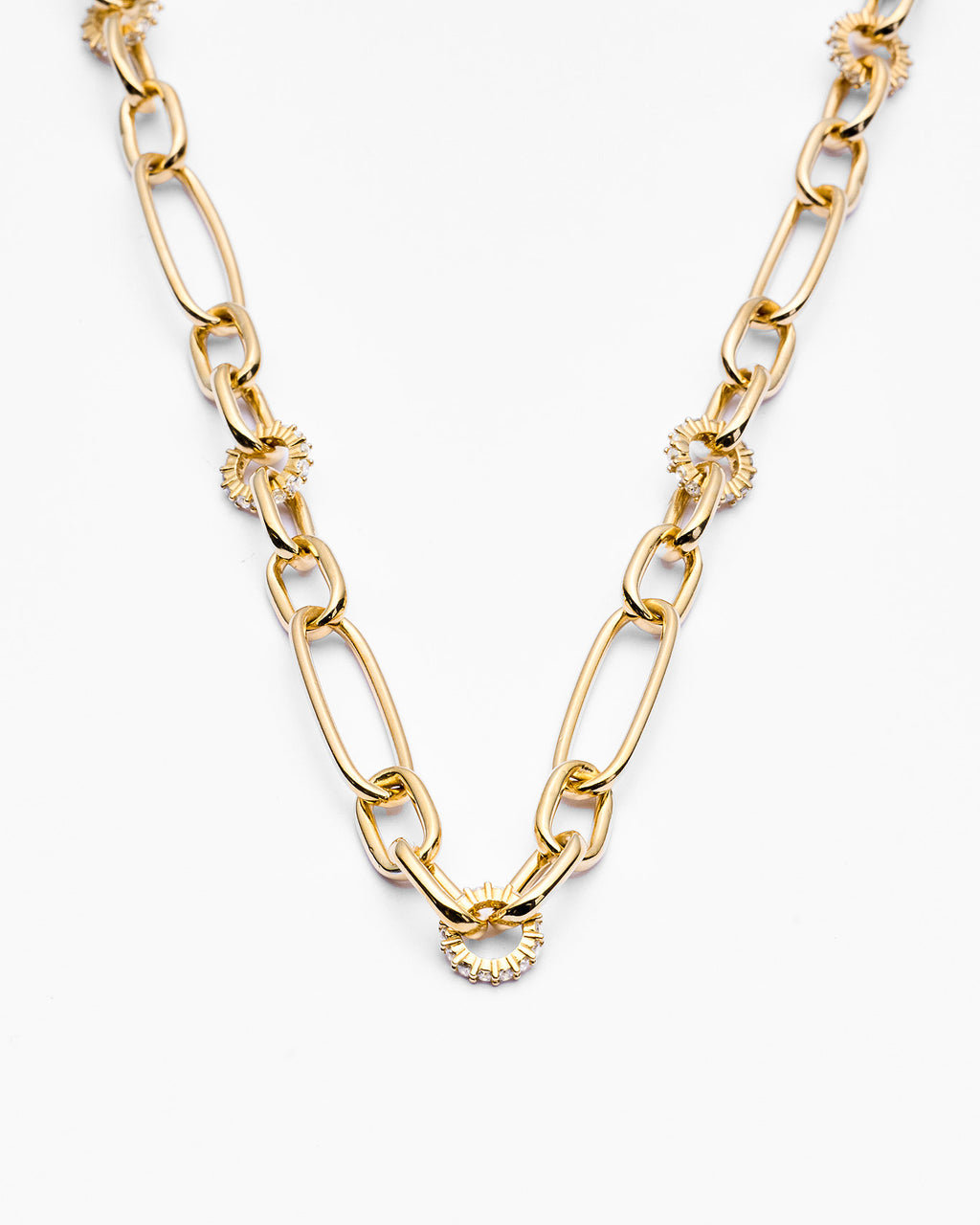 Gold Paperclip Chain Necklace with Sparkling CZ Accents - 18k Gold Vermeil