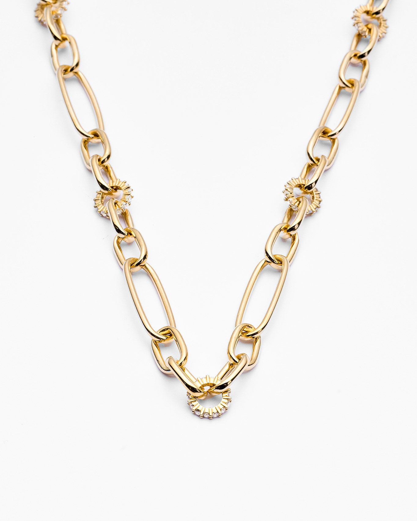 Gold Paperclip Chain Necklace with Sparkling CZ Accents - 18k Gold Vermeil