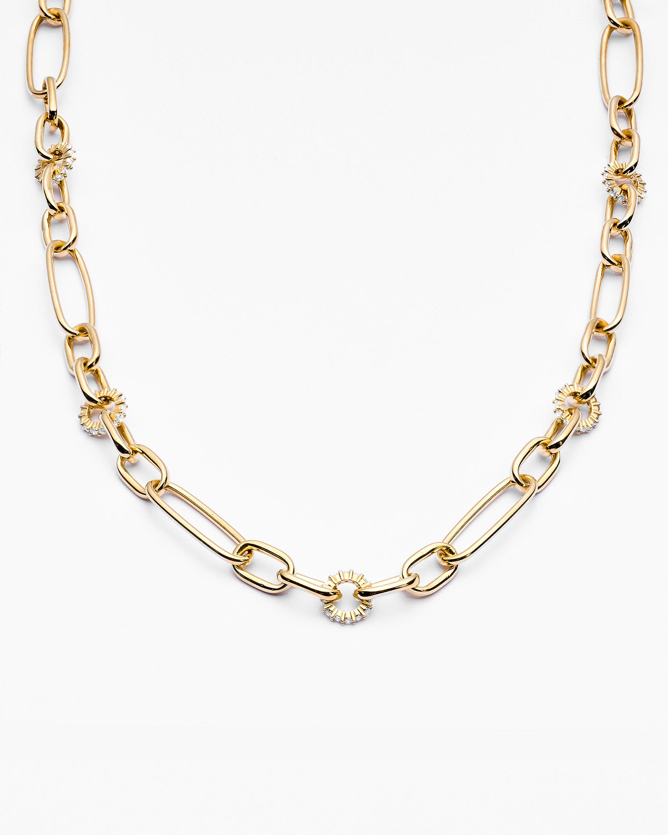 Gold Paperclip Chain Necklace with Sparkling CZ Accents - 18k Gold Vermeil