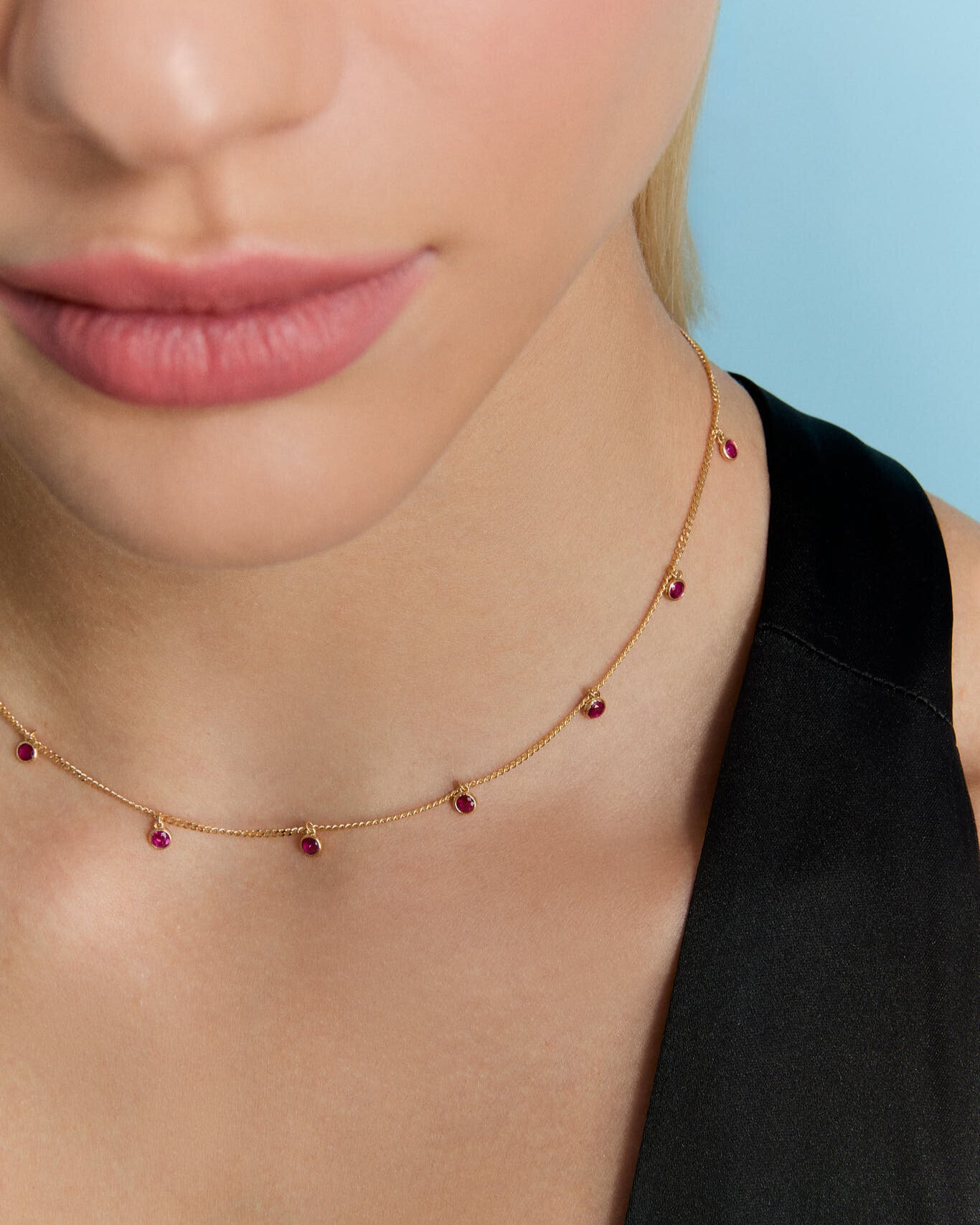 Birthstone Elegant Spaced Emerald Necklace - 18k Gold Vermeil