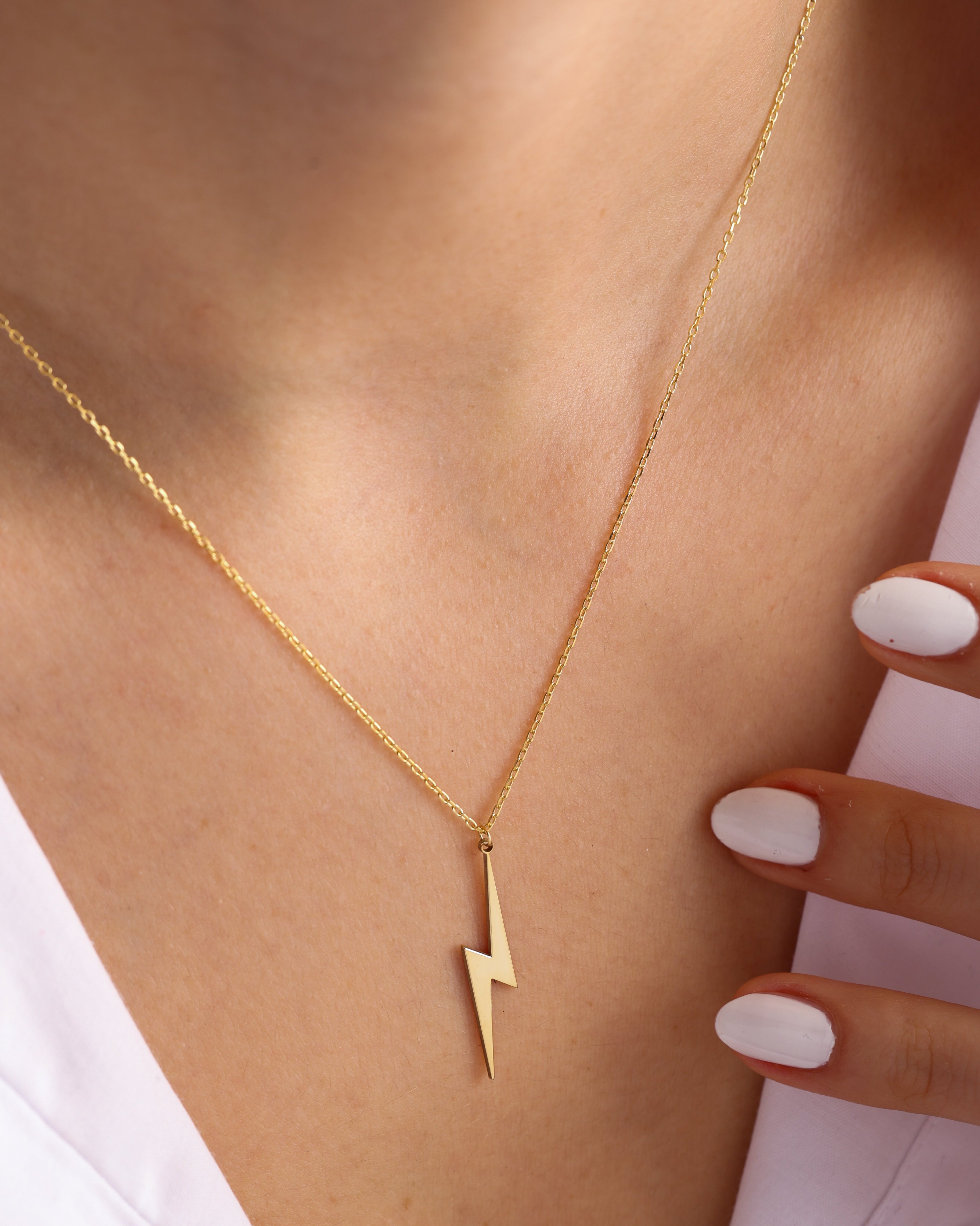 Lightning Necklace - Gold, Rose Gold, or Silver Pendant Chain - Gift for Her - 925k Sterling Silver