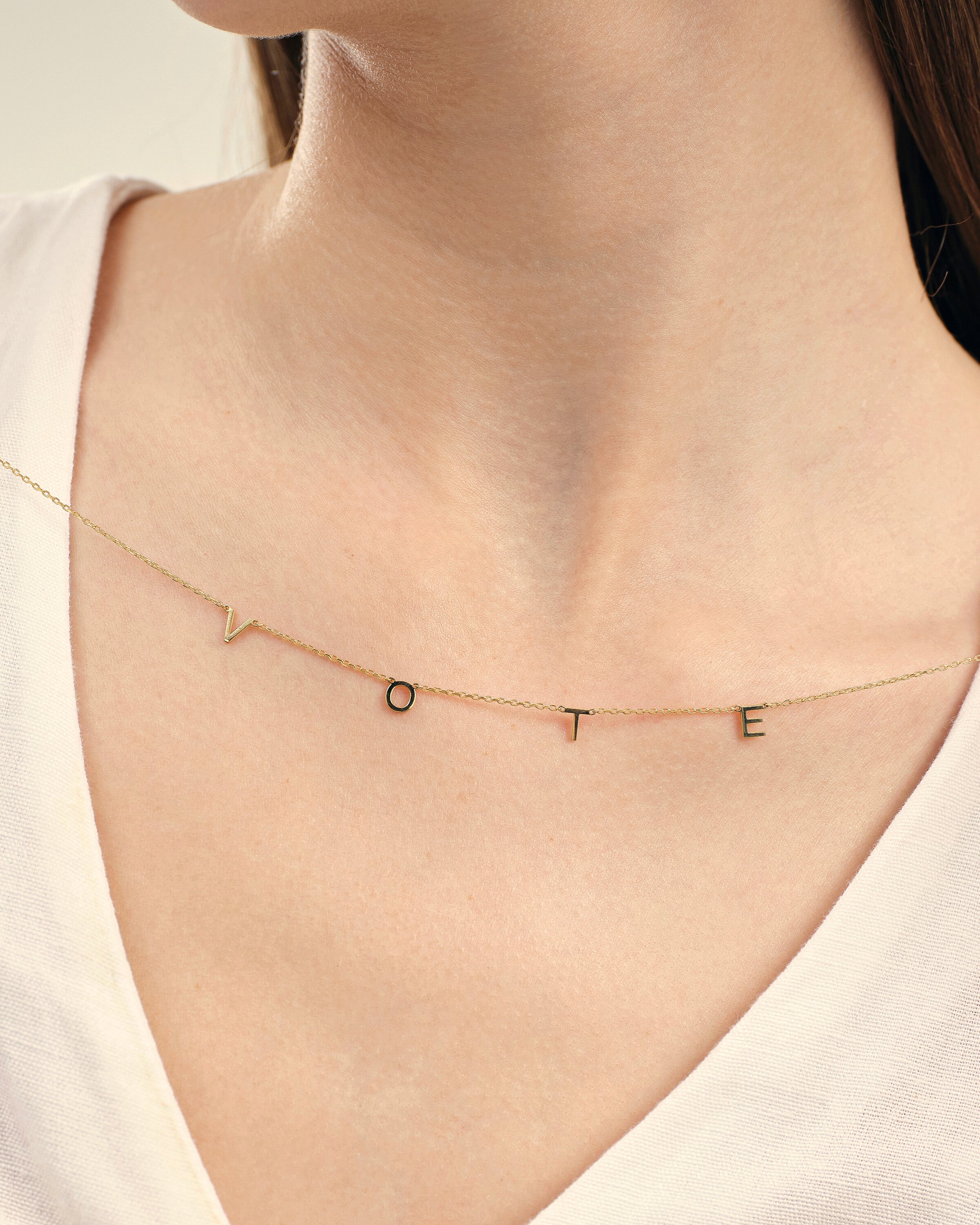 VOTE Initial Necklace, Personalized Letter Necklace - 18k Gold Vermeil