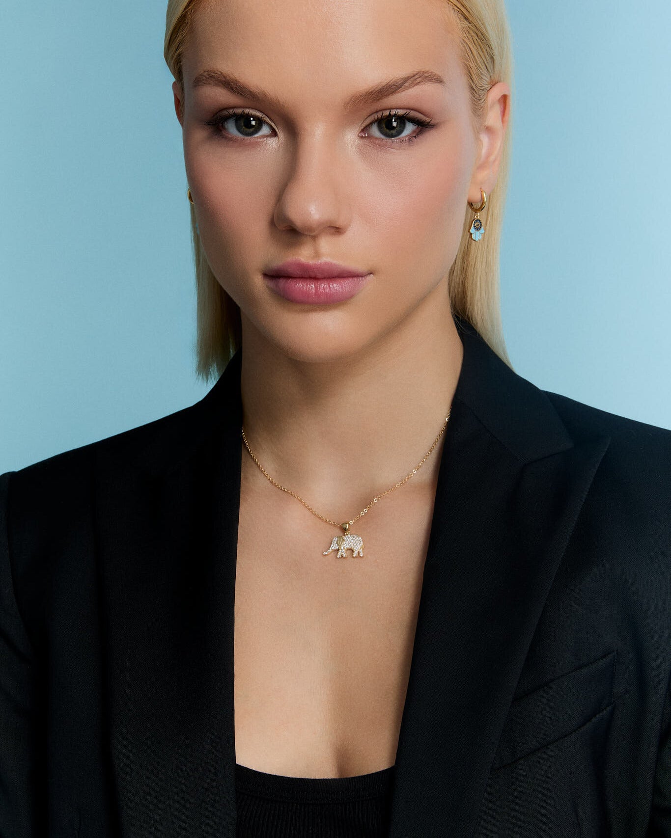 Gold Elephant Necklace with Cubic Zirconia – Lucky Animal Pendant Jewelry - 18k Gold Vermeil