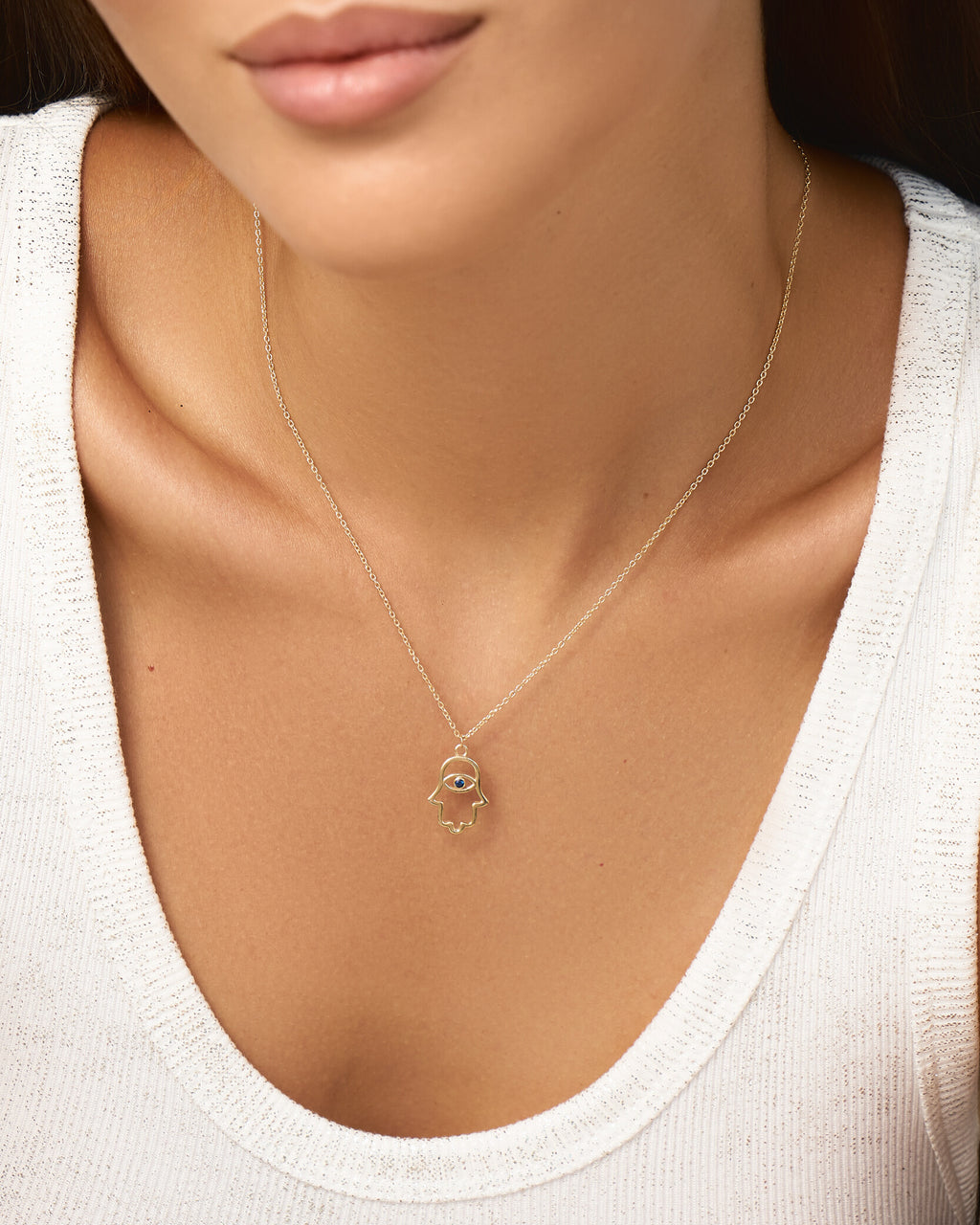 Sapphire Hamsa Hand Necklace, Protection Amulet - 925k Sterling Silver