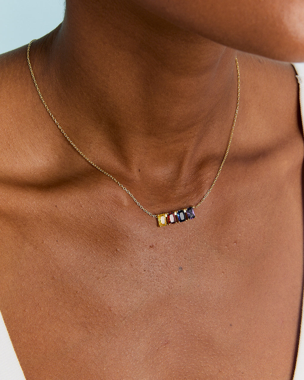 Personalized Baguette Birthstone Necklace - 18k Gold Vermeil