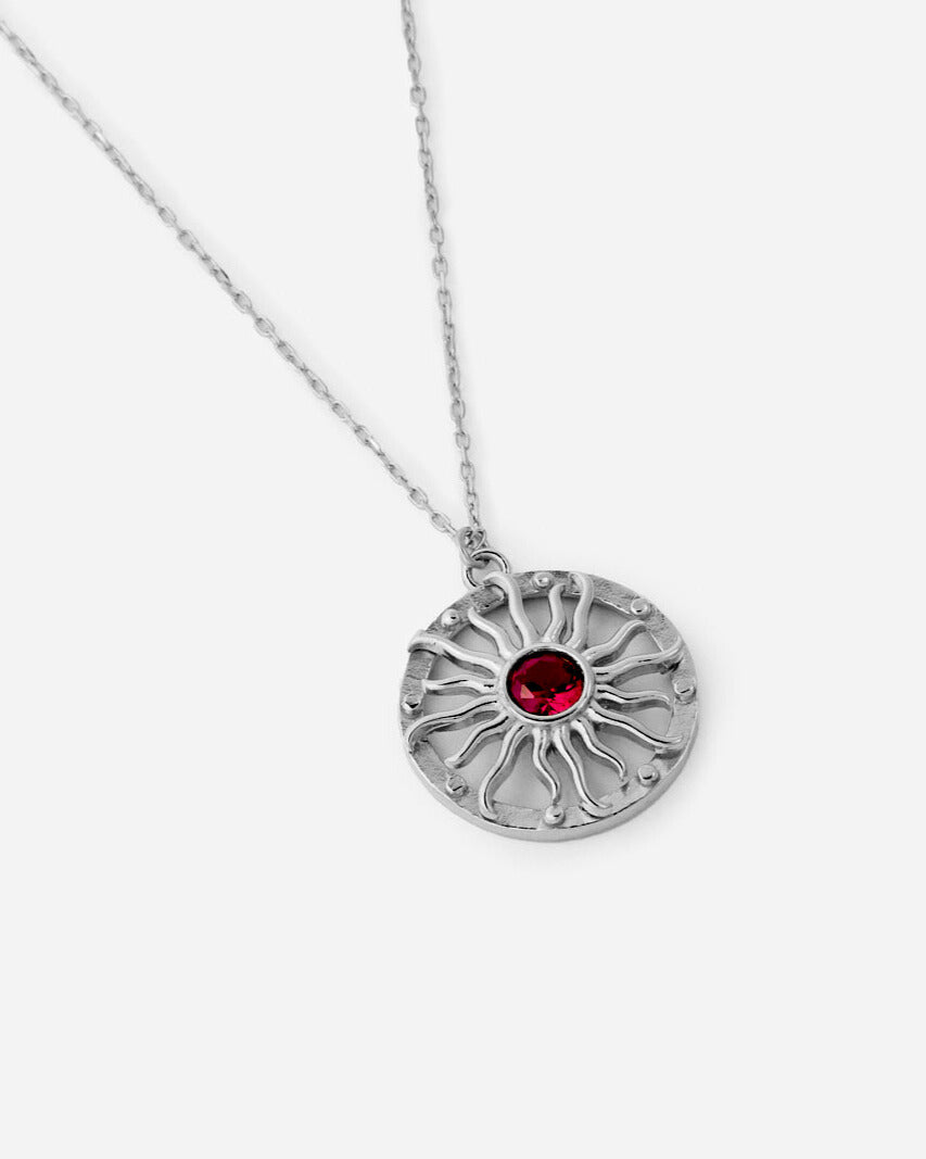 Dainty Birthstone Bohemian Sunburst Necklace - 925k Sterling Silver