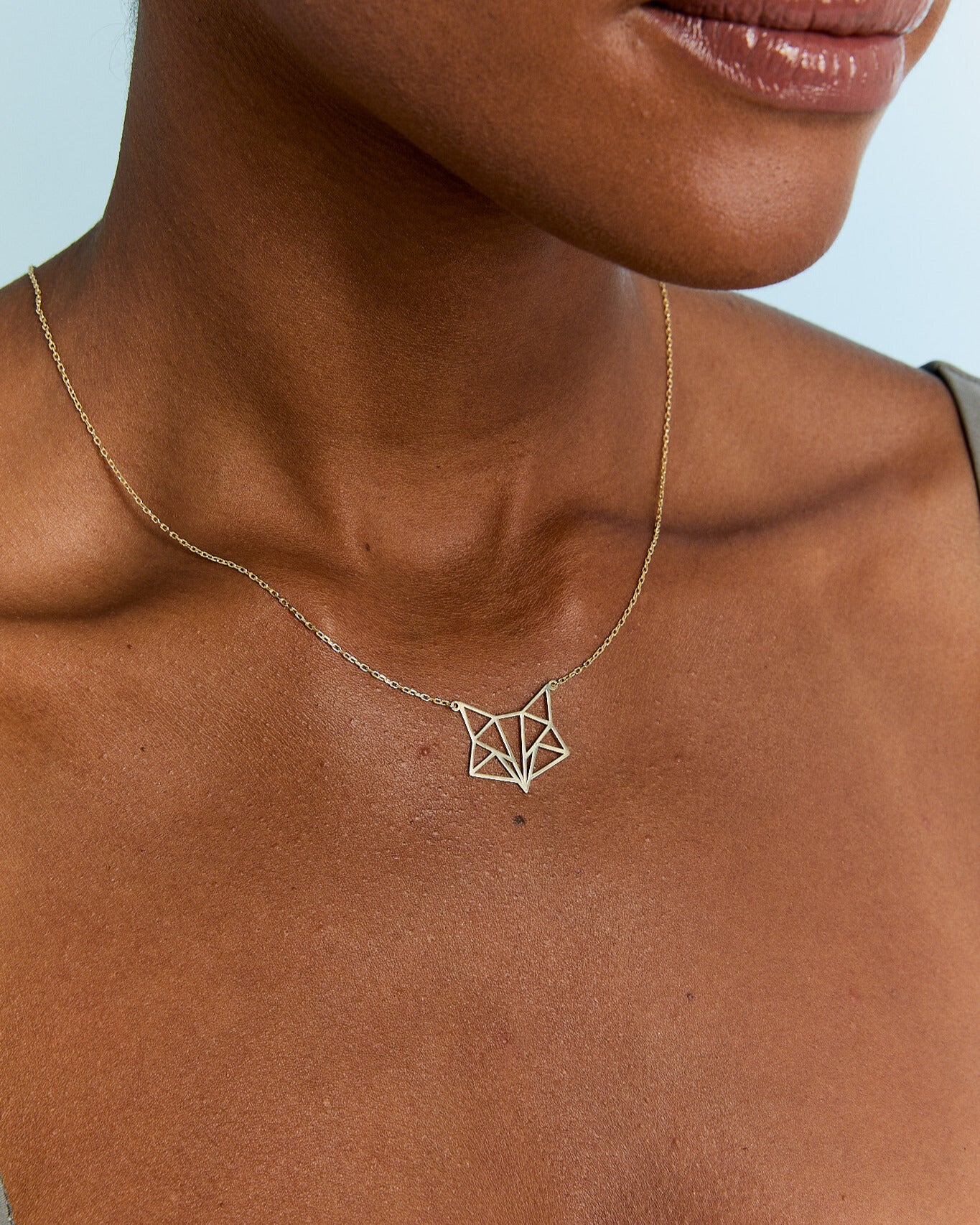 Geometric Origami Fox Necklace - 925k Sterling Silver