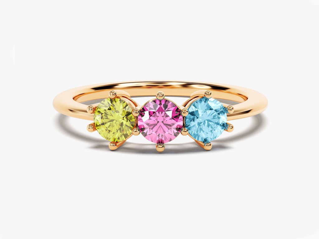Round Cut Birthstone Family Ring