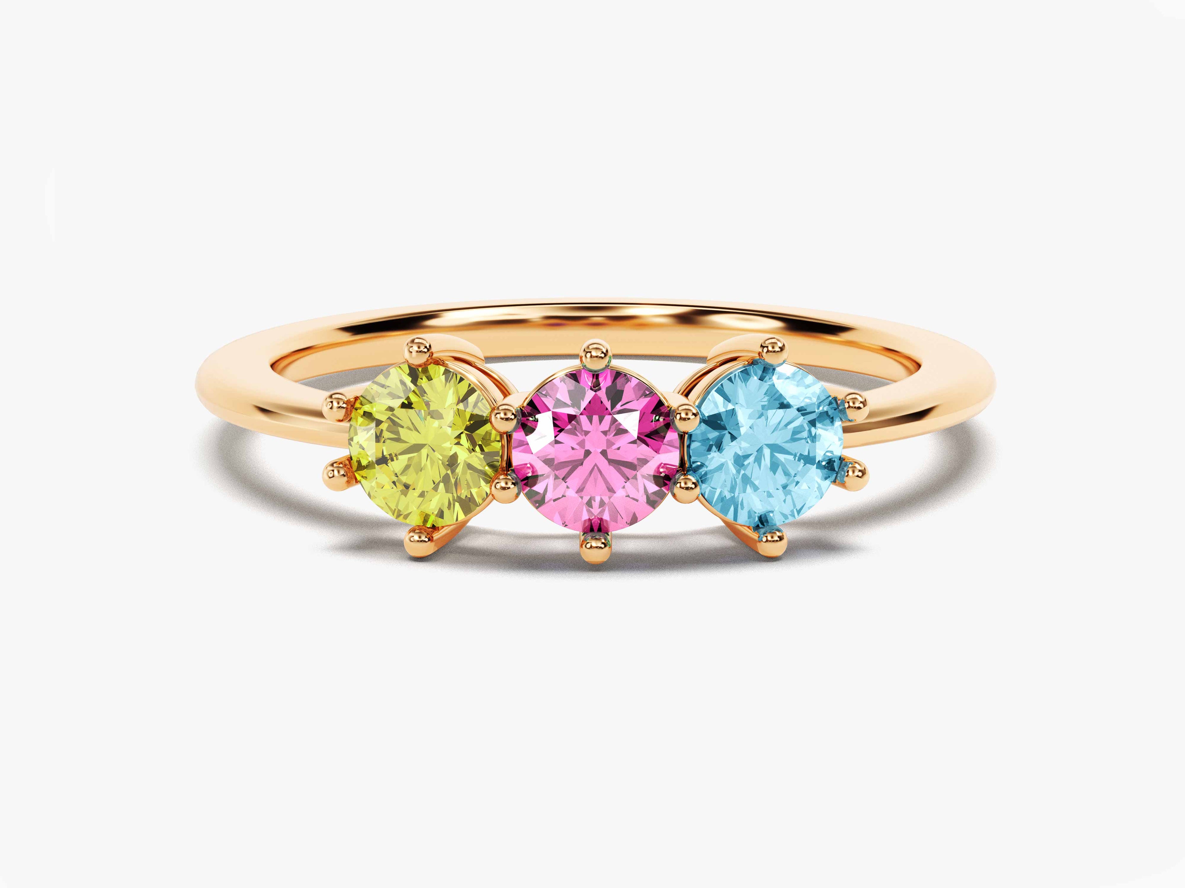 Round Cut Birthstone Family Ring