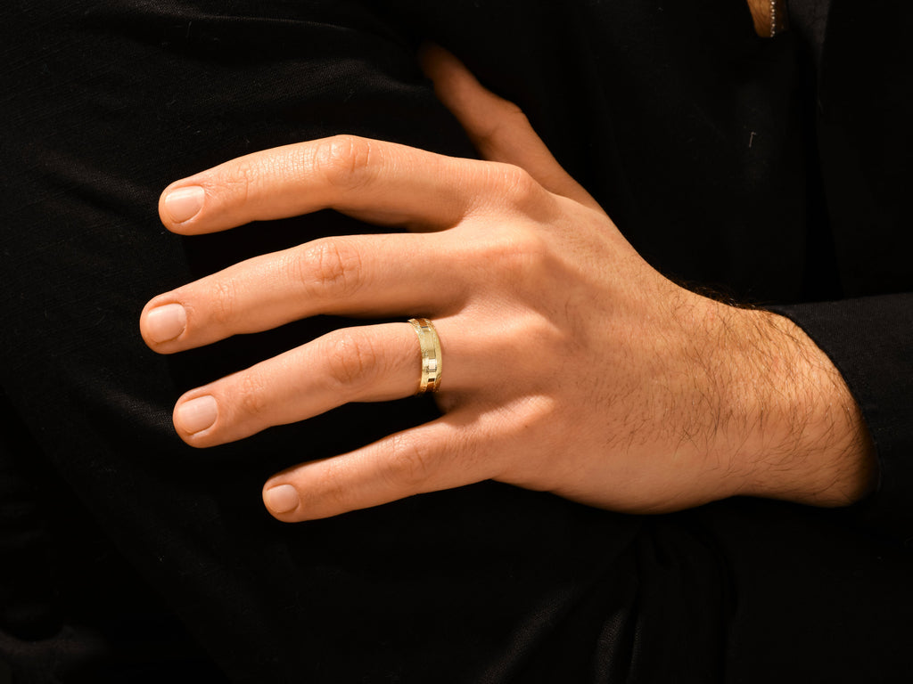 6mm Grooved Men's Wedding Band with Ice Matte Finish