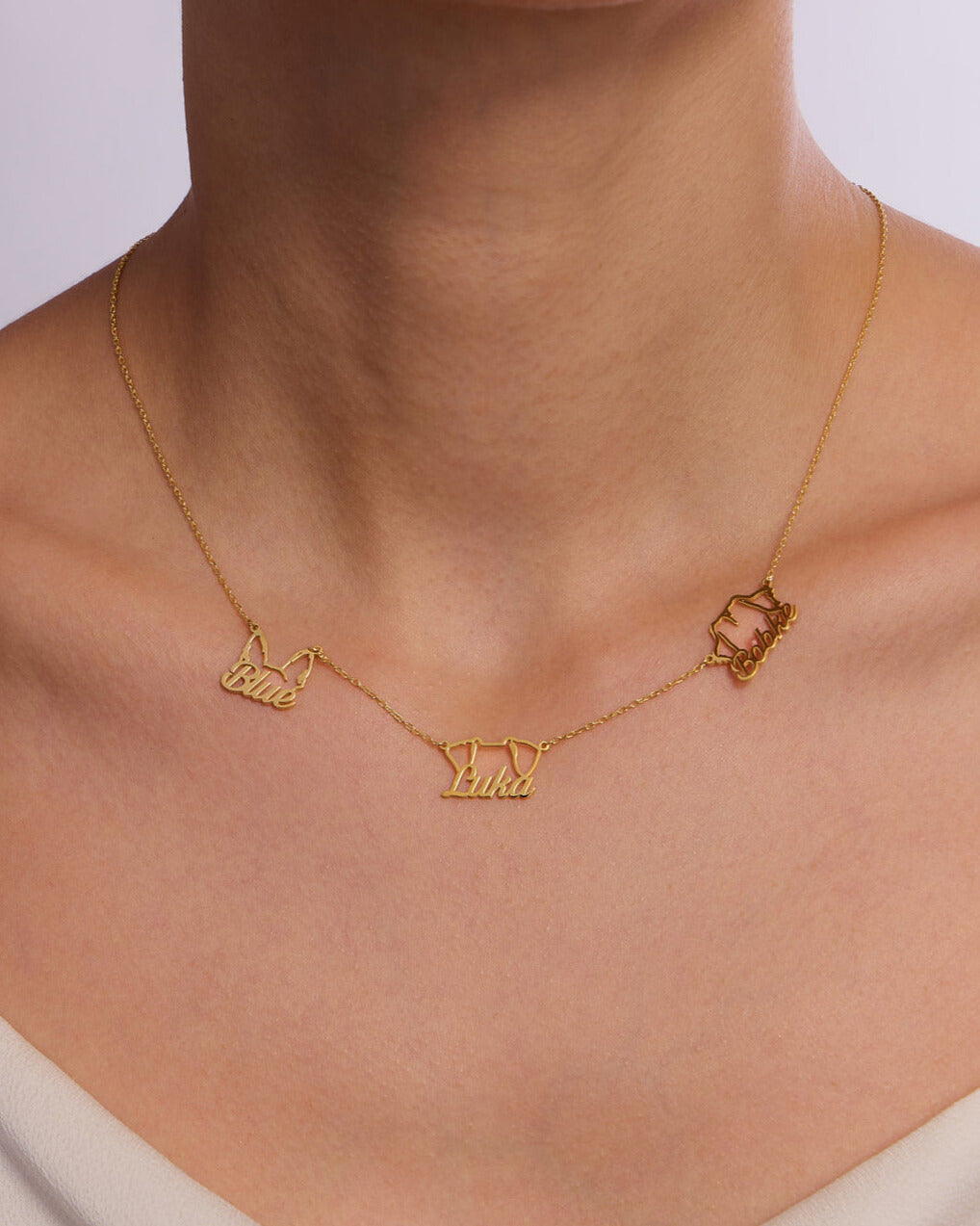 Silver Personalized Multi Dog Head Name Necklace - 18k Gold Vermeil