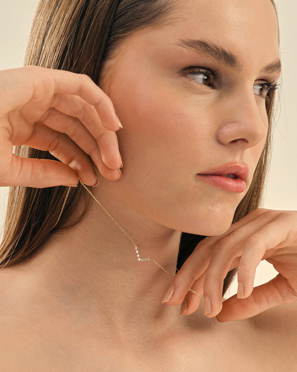 Minimalist Silver V Shape Gemstone Necklace  - 925k Sterling Silver