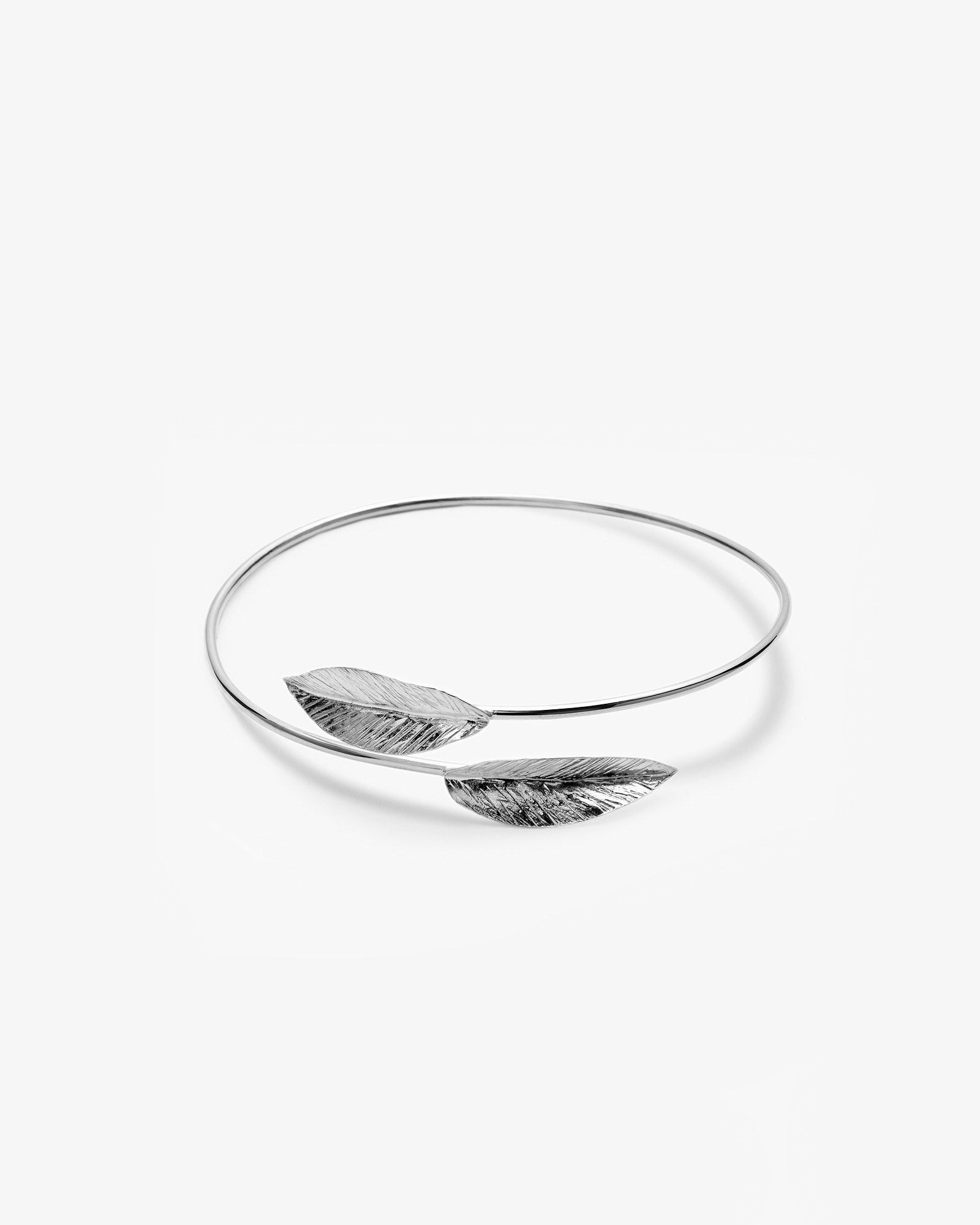 Leaf Cuff Bracelet Nature Inspired Minimalist Bangle - 925k Sterling Silver