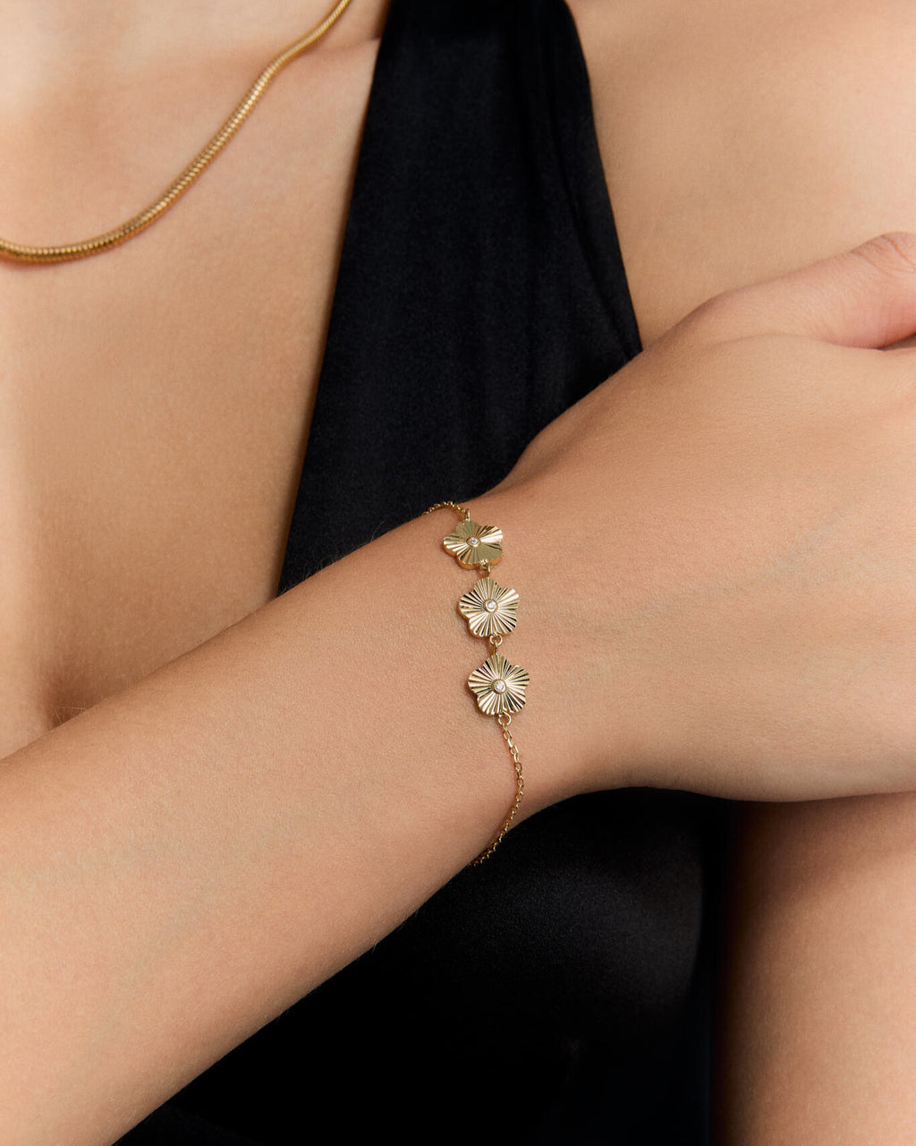 Cubic Zirconia Dainty Flower Bracelet - Flower Jewelry