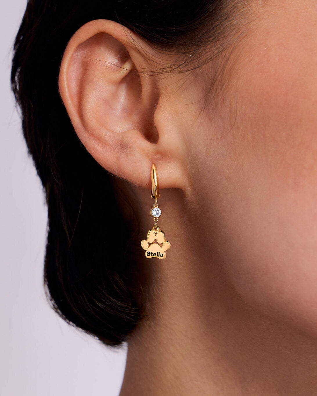 Personalized Paw Print Birthstone Hoop Earrings - 18k Gold Vermeil