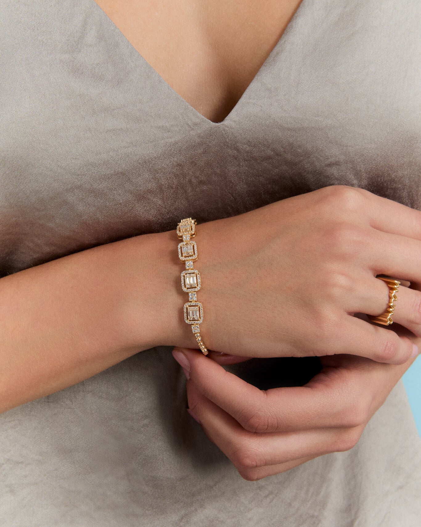 Delicate Baguette Gold Tennis Bracelet 925k - 18k Gold Vermeil