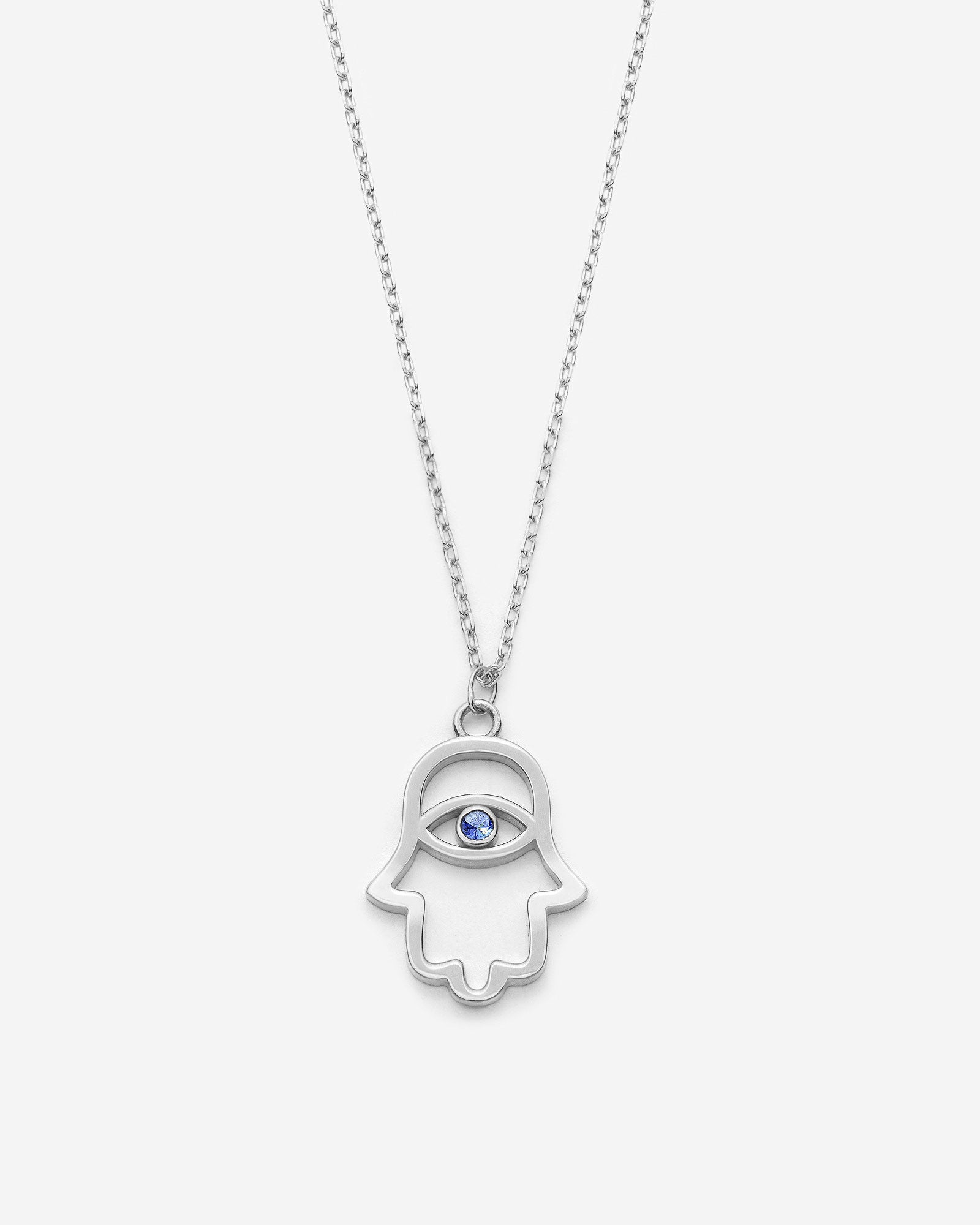 Sapphire Hamsa Hand Necklace, Protection Amulet - 925k Sterling Silver