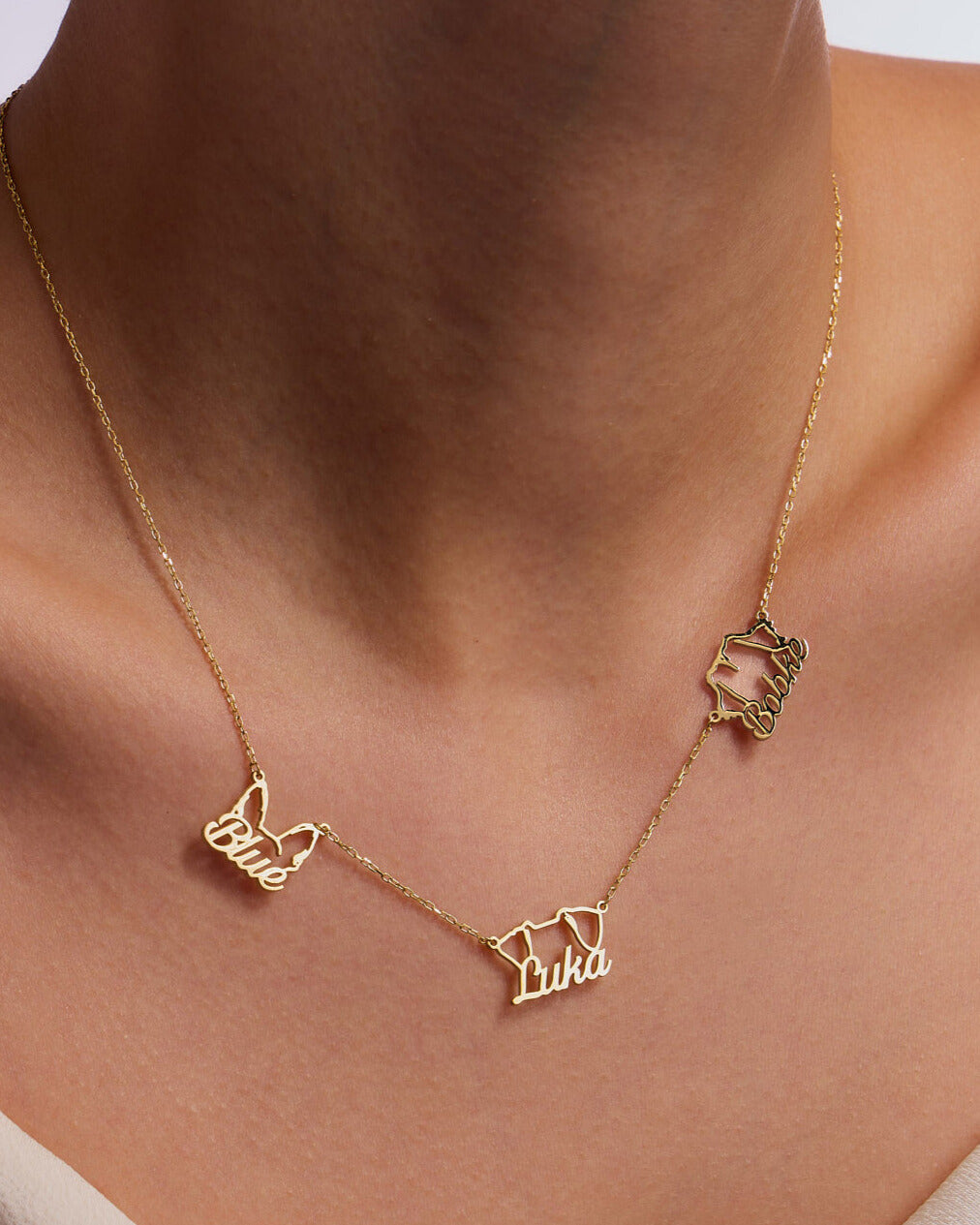 Silver Personalized Multi Dog Head Name Necklace - 18k Gold Vermeil
