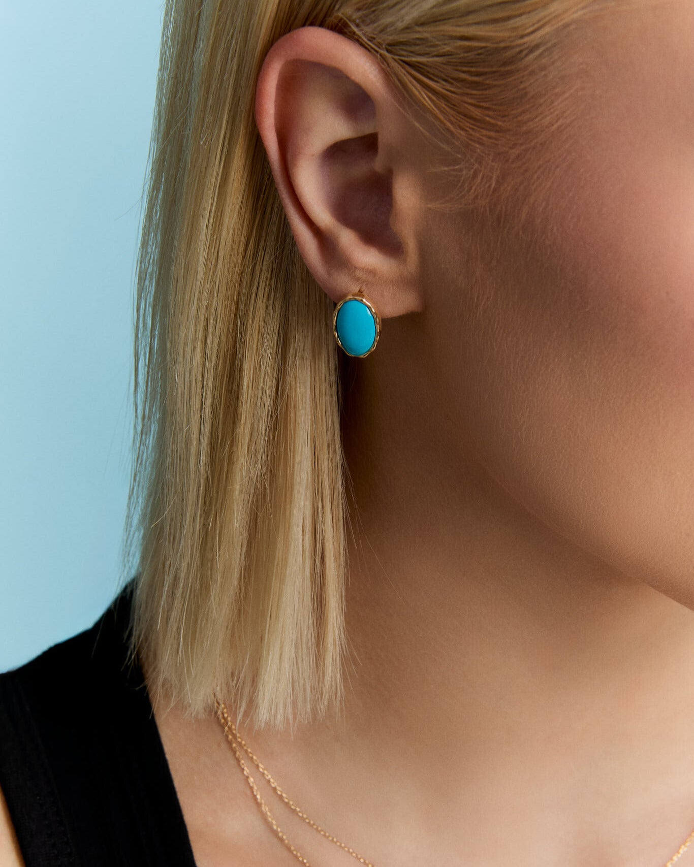 Gold Turquoise Clip-On Earrings – Oval Statement Earrings
