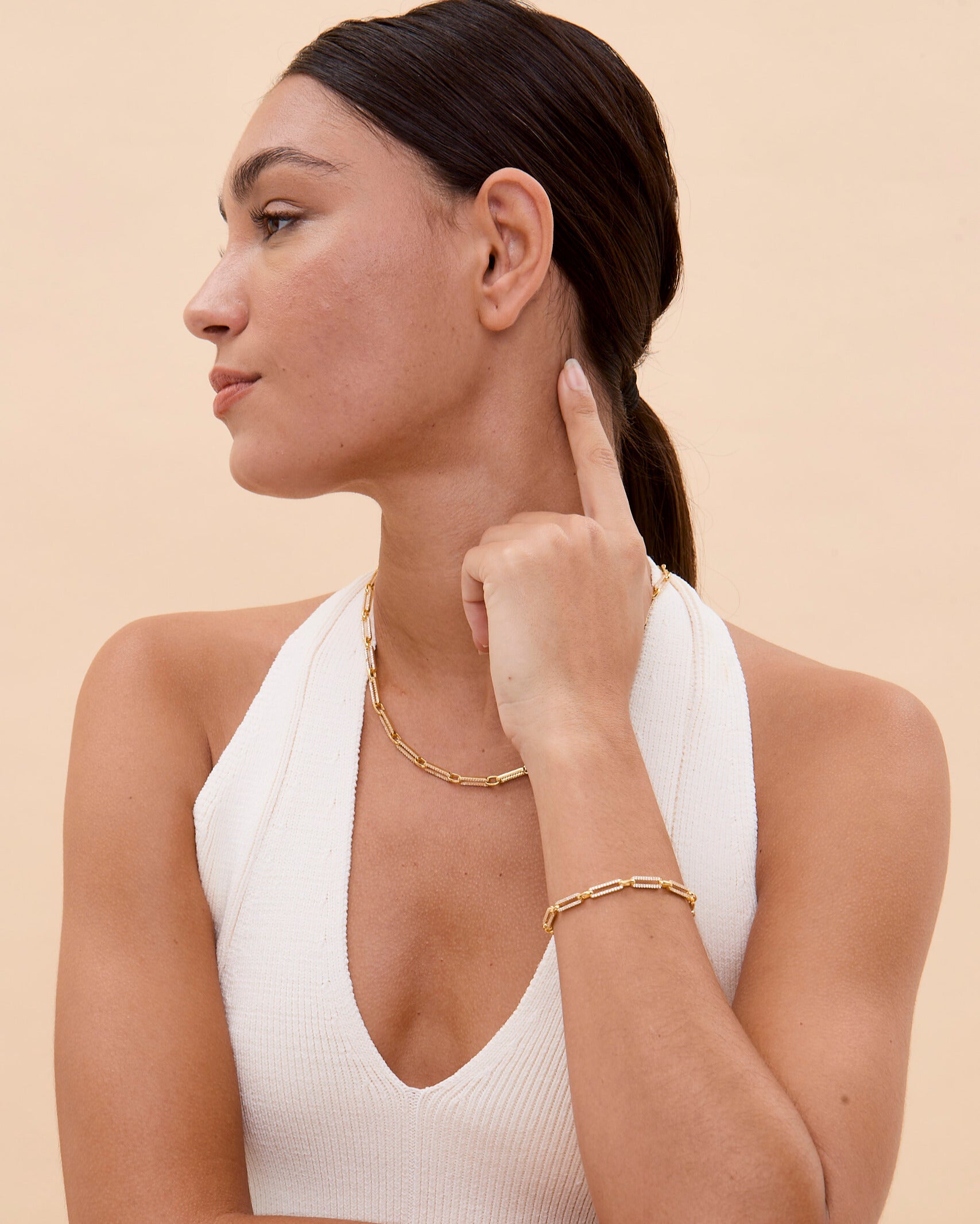 Paperclip Chain Rectangle Pave Link Bracelet - 18k Gold Vermeil