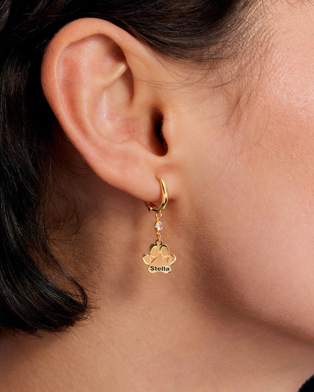 Personalized Paw Print Birthstone Hoop Earrings - 18k Gold Vermeil