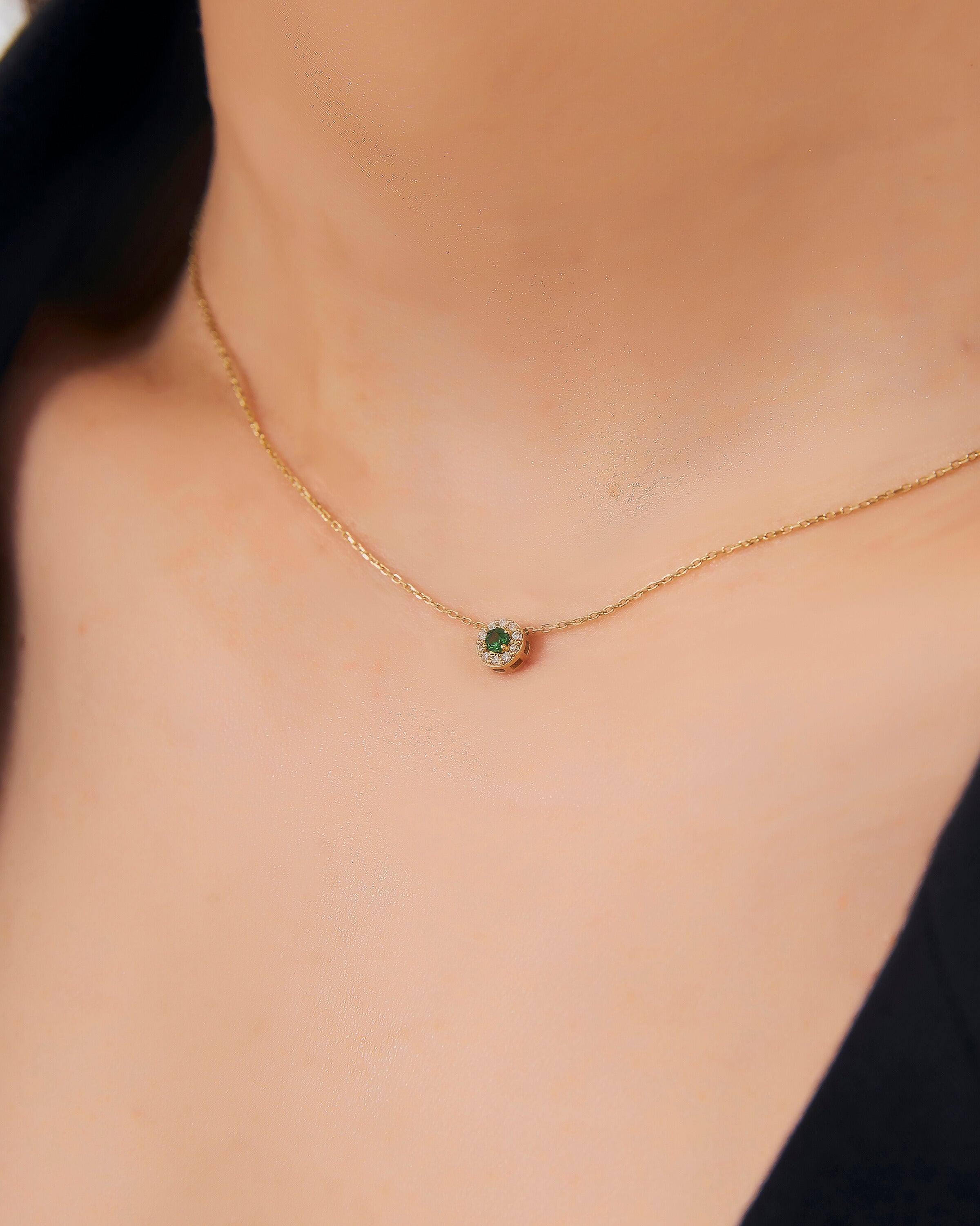 Silver Emerald Halo Necklace - 18k Gold Vermeil