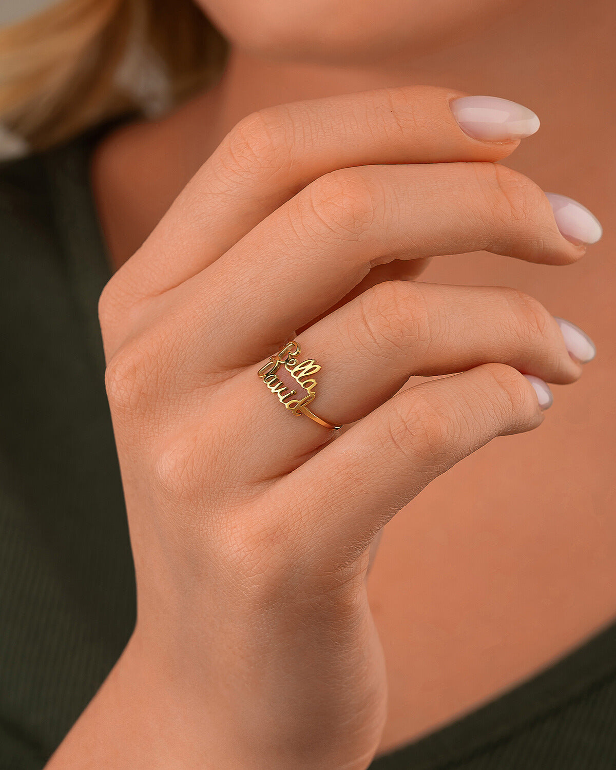 Custom Name Ring, Personalized Two Name Gold Ring