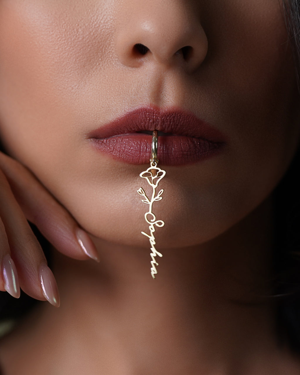 Custom Name Rose Earrings, Personalized Gold Flower Dangle Earrings