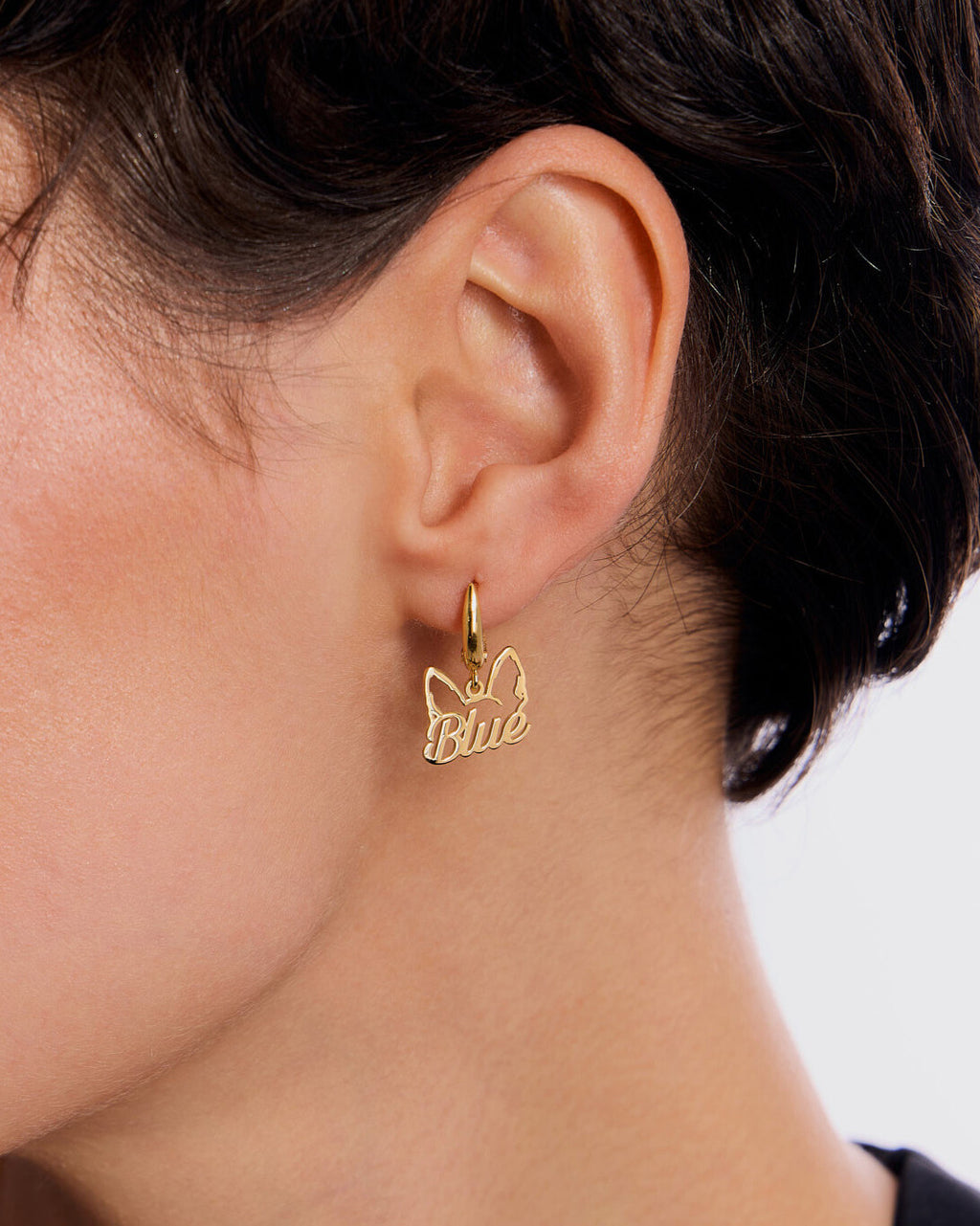 Personalized Dog Head Name Hoop Earrings - 18k Gold Vermeil