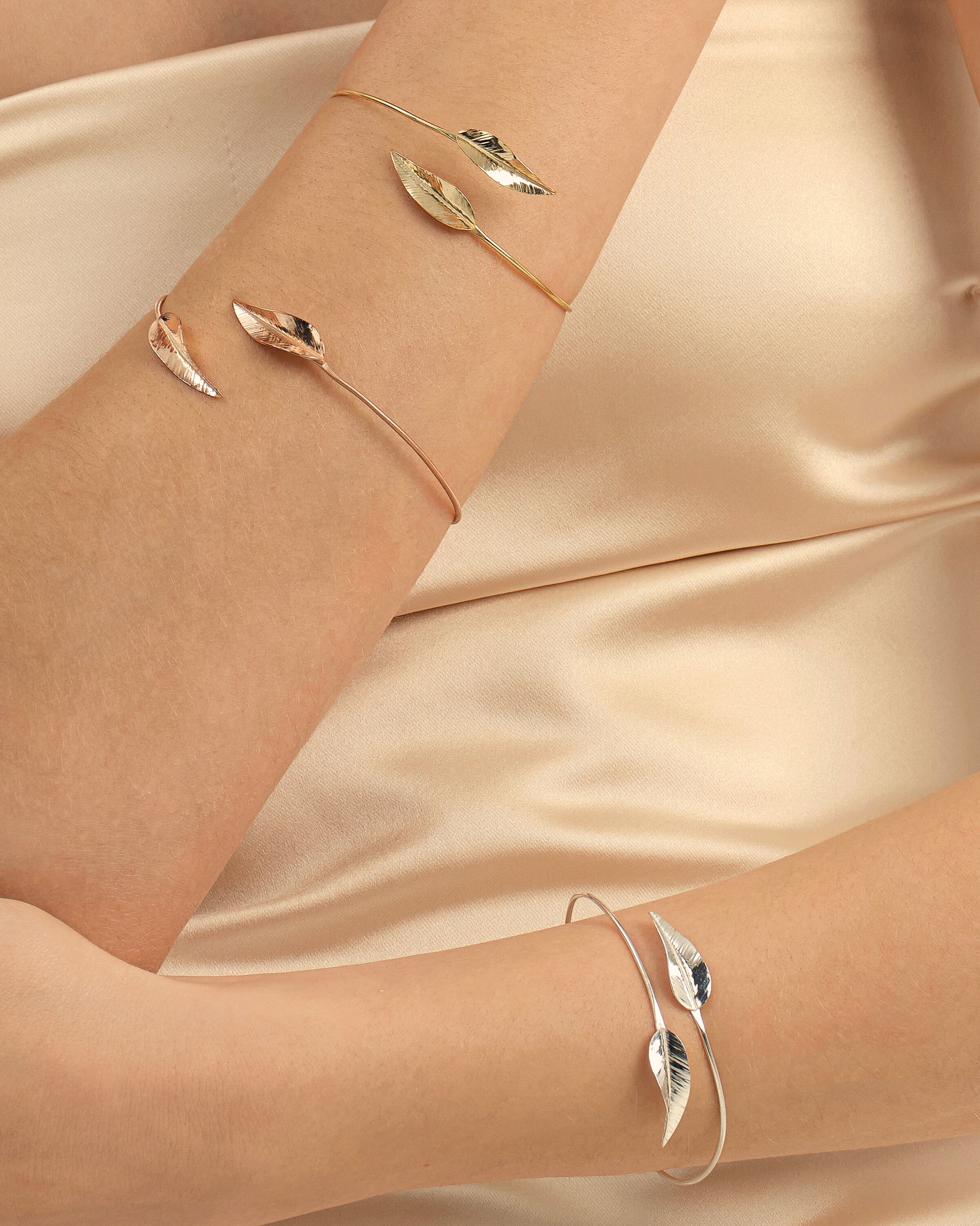 Leaf Cuff Bracelet Nature Inspired Minimalist Bangle - 18k Gold Vermeil