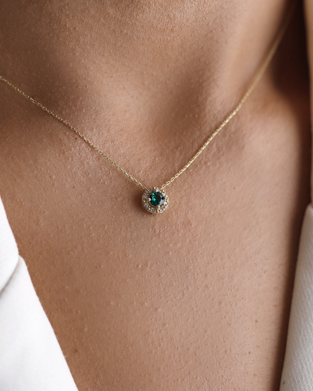 Silver Emerald Halo Necklace - 18k Gold Vermeil