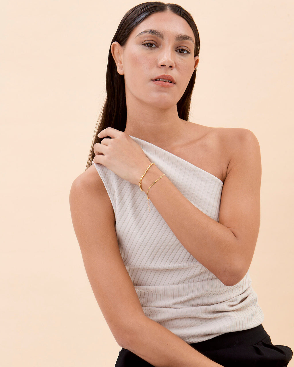 Cube Bead & Mini Bead Chain Bracelet Set - 18k Gold Vermeil