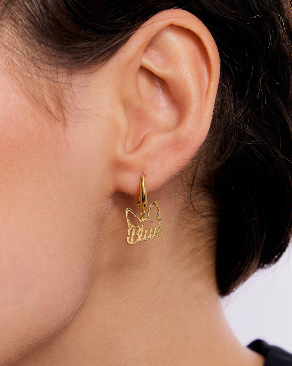 Personalized Dog Head Name Hoop Earrings - 18k Gold Vermeil
