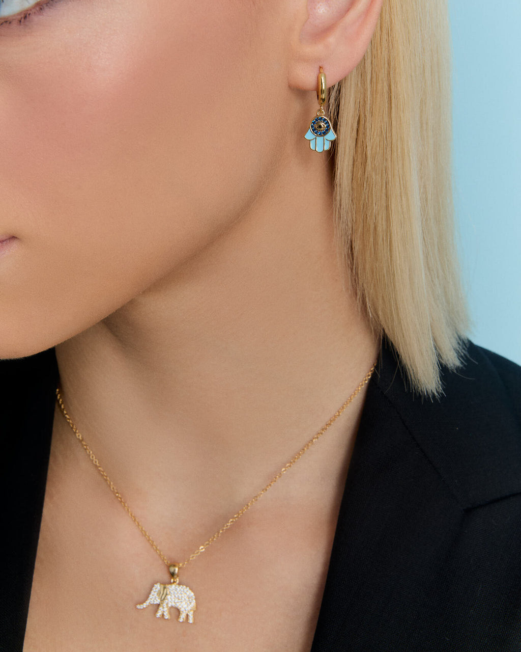 Gold Elephant Necklace with Cubic Zirconia – Lucky Animal Pendant Jewelry - 18k Gold Vermeil