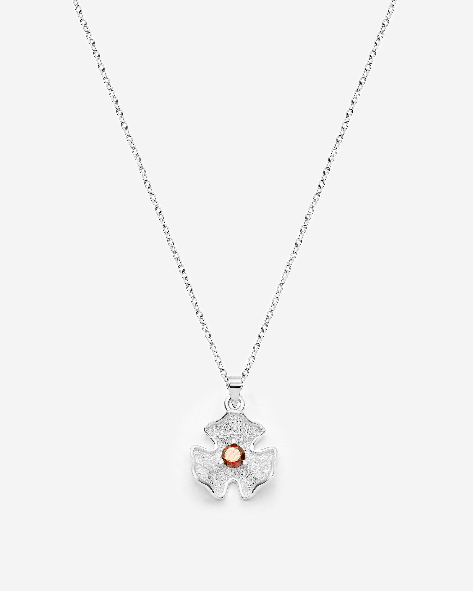 Abstract Floral Pendant Necklace with Birthstone - 925k Sterling Silver