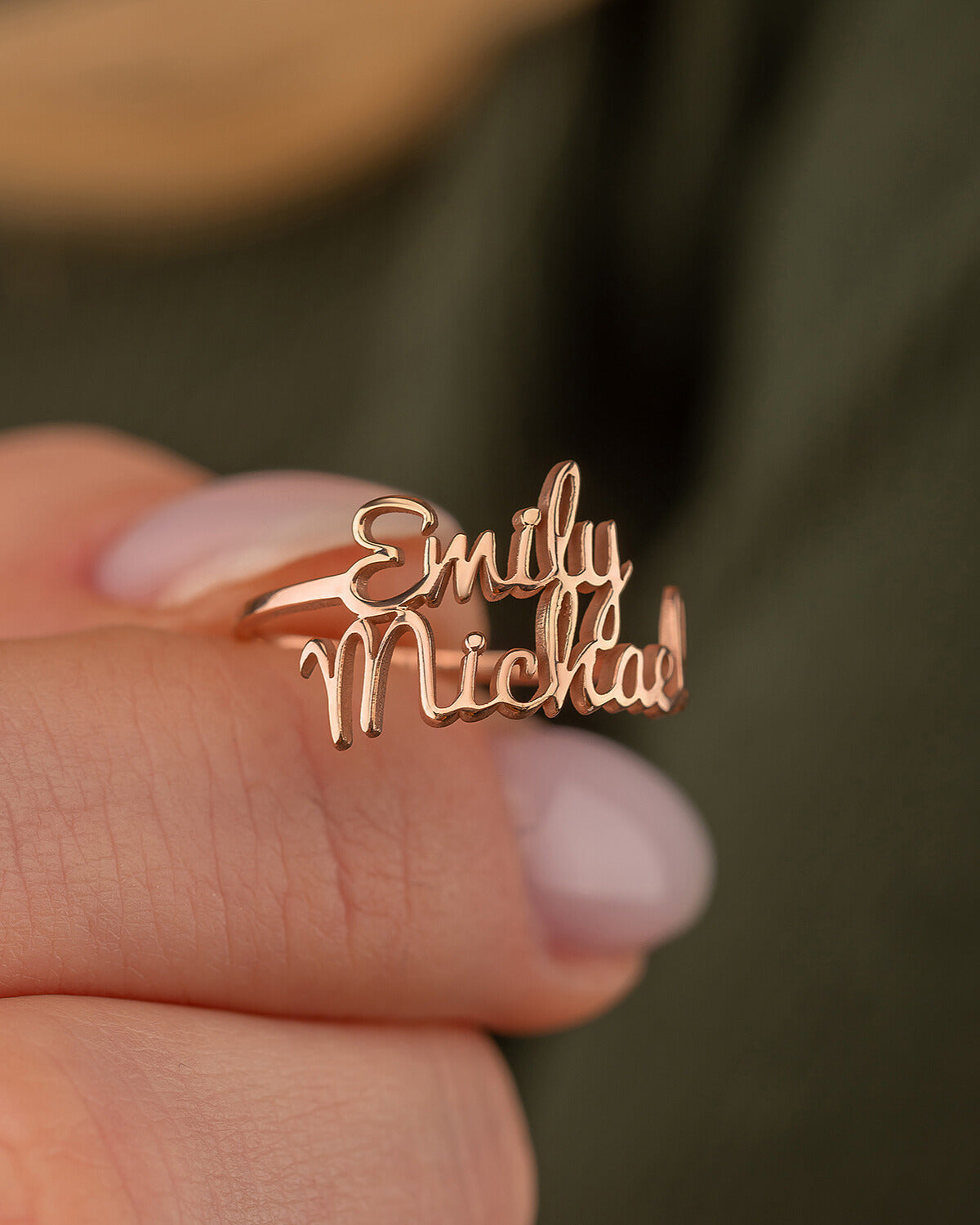 Custom Name Ring, Personalized Two Name Gold Ring