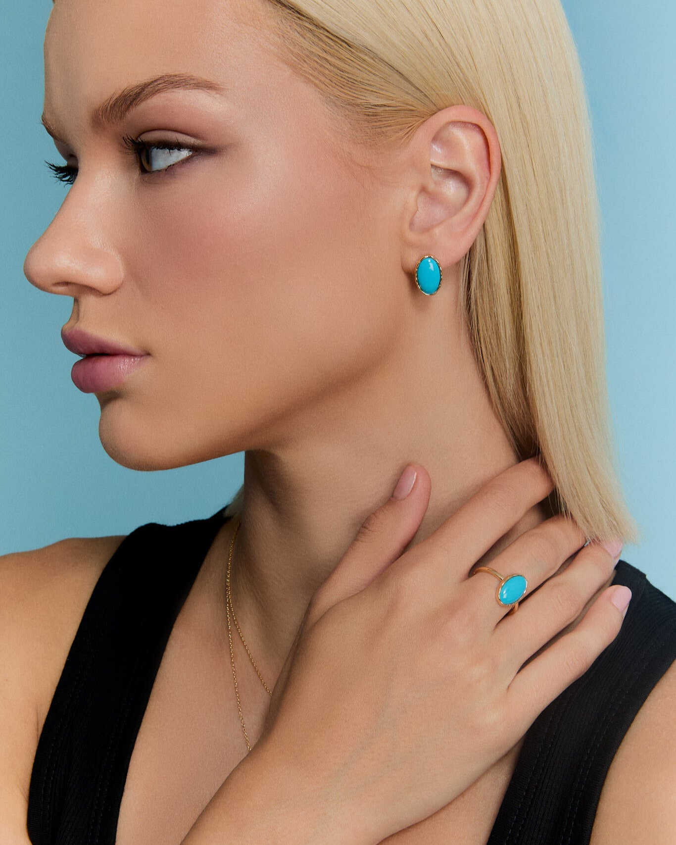 Gold Turquoise Clip-On Earrings – Oval Statement Earrings